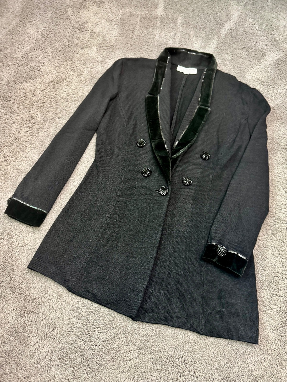 Vintage St. John Evening Blazer Black Velvet Beaded Double-Breasted Size 10 Vintage St. John Evening Blazer Black Velvet Beaded Double-Breasted Size 10