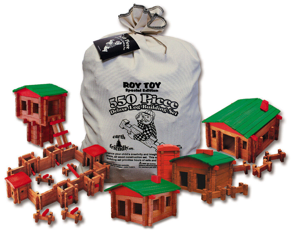 550 Piece Log Building Set Roy Toy Real Wooden Pieces Made In The USA 550 Piece Log Building Set Roy Toy Real Wooden Pieces Made In The USA