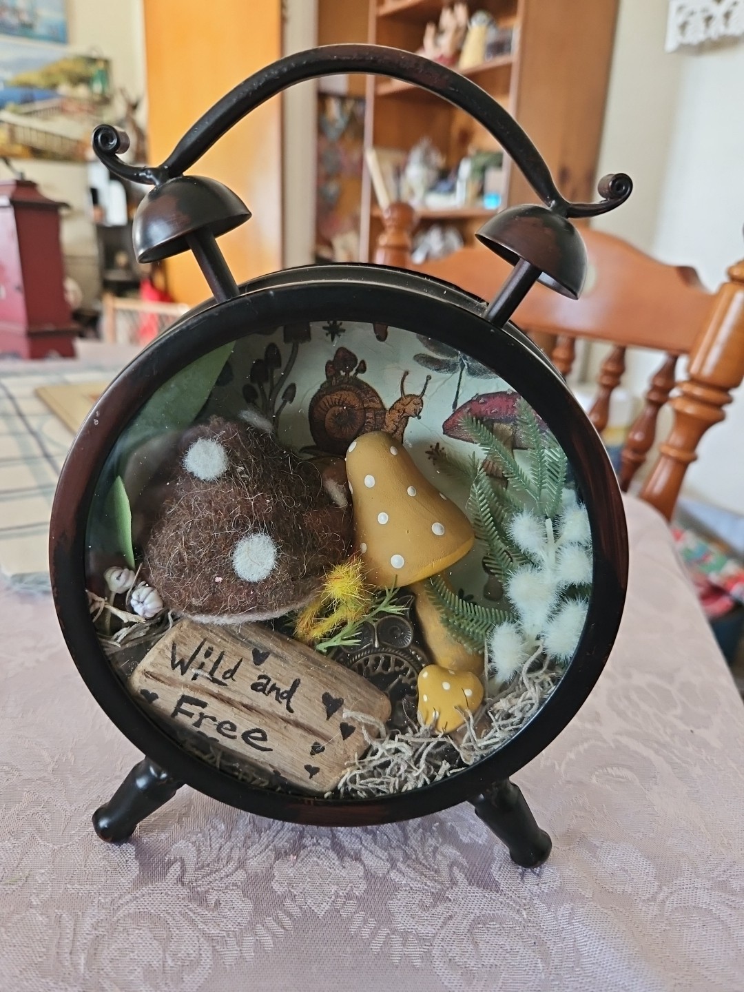 Handmade OOAK Repurposed Alarm Clock Art Work Mushroom/Woodland Theme 8.25\ Handmade OOAK Repurposed Alarm Clock Art Work Mushroom/Woodland Theme 8.25\