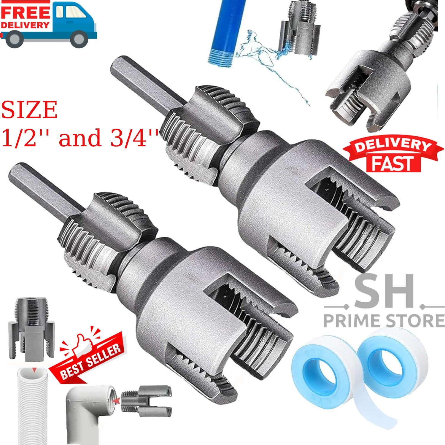 2Pcs 1/2\'\' 3/4\'\' Water Pipe Threading Tool Integrated Internal & External Pipe 2Pcs 1/2\'\' 3/4\'\' Water Pipe Threading Tool Integrated Internal & External Pipe