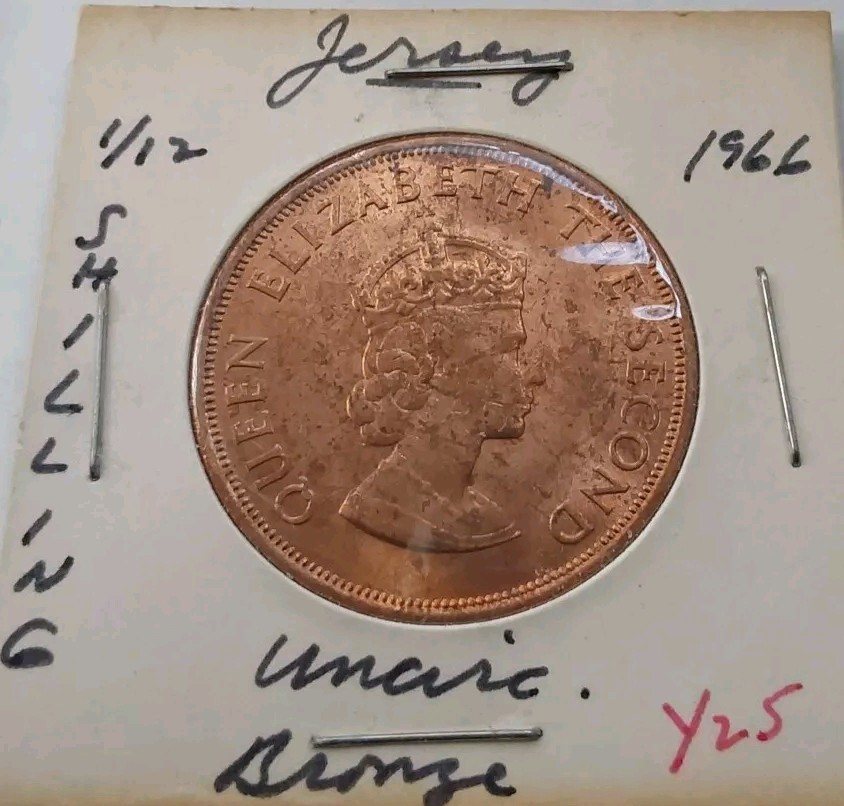 1966 Jersey One Twelve Shilling Uncirculated Bronze Red Coin KM #26 Free Post 