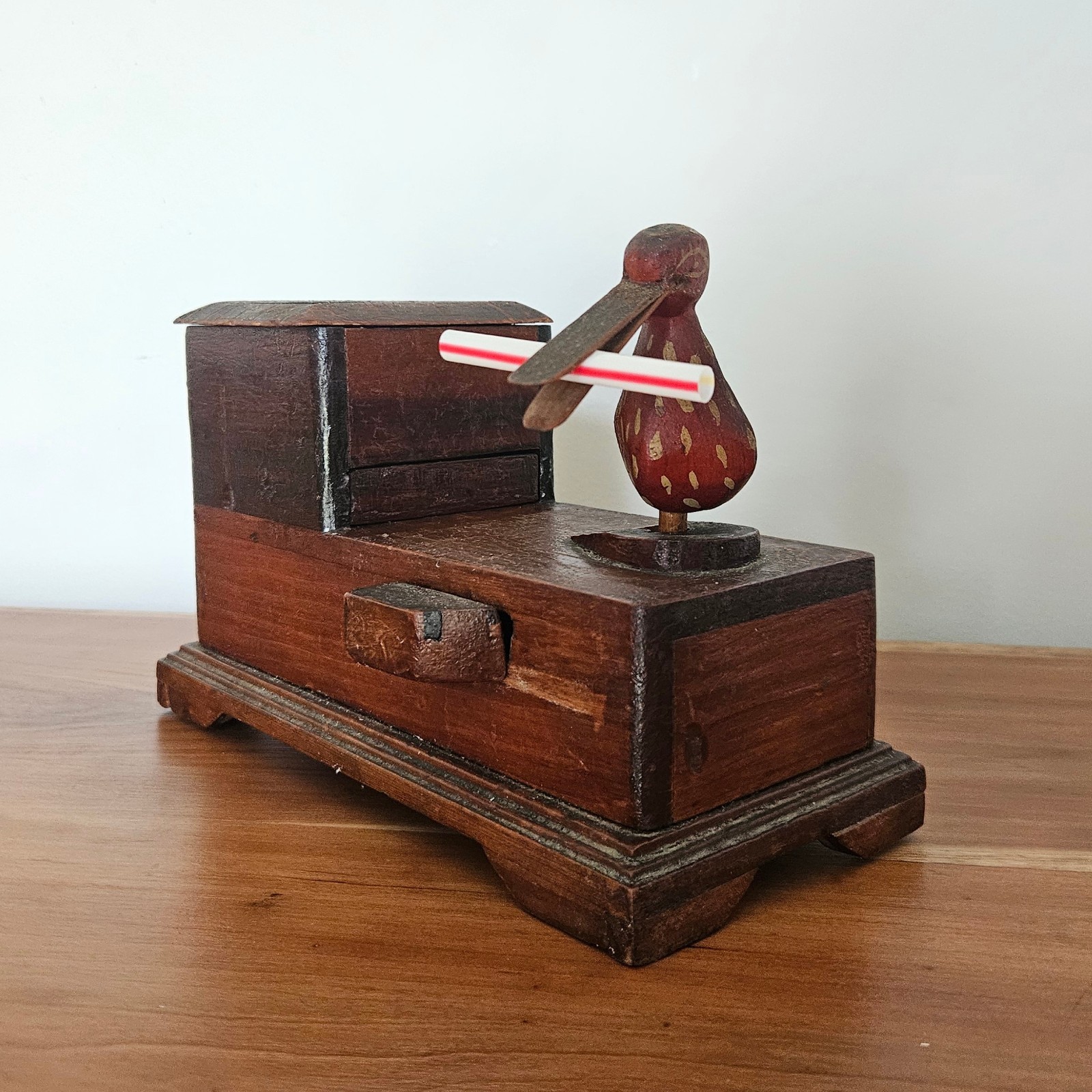 RARE Vintage Handmade Folk Art/ TRAMP ART Mechanical Cigarette Dispenser 