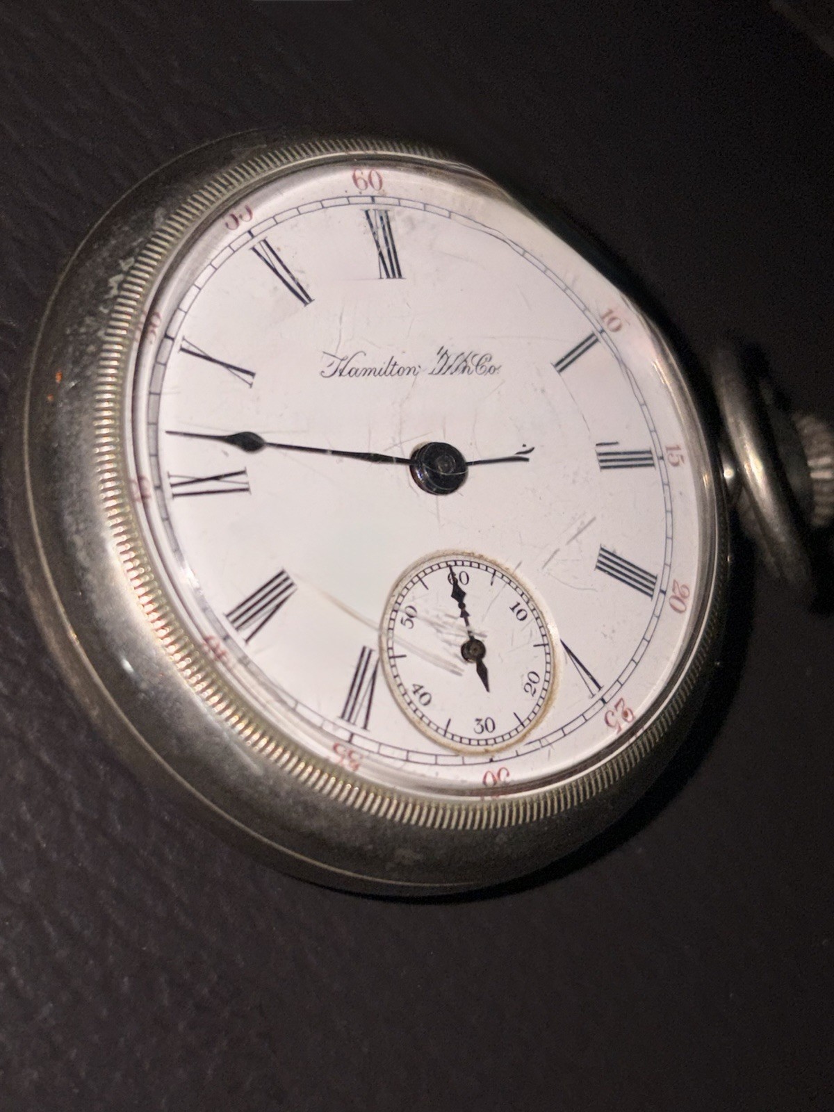 Hamilton Silver Pocket Watch White Roman Dial Small Seconds Open Face Manual Hamilton Silver Pocket Watch White Roman Dial Small Seconds Open Face Manual