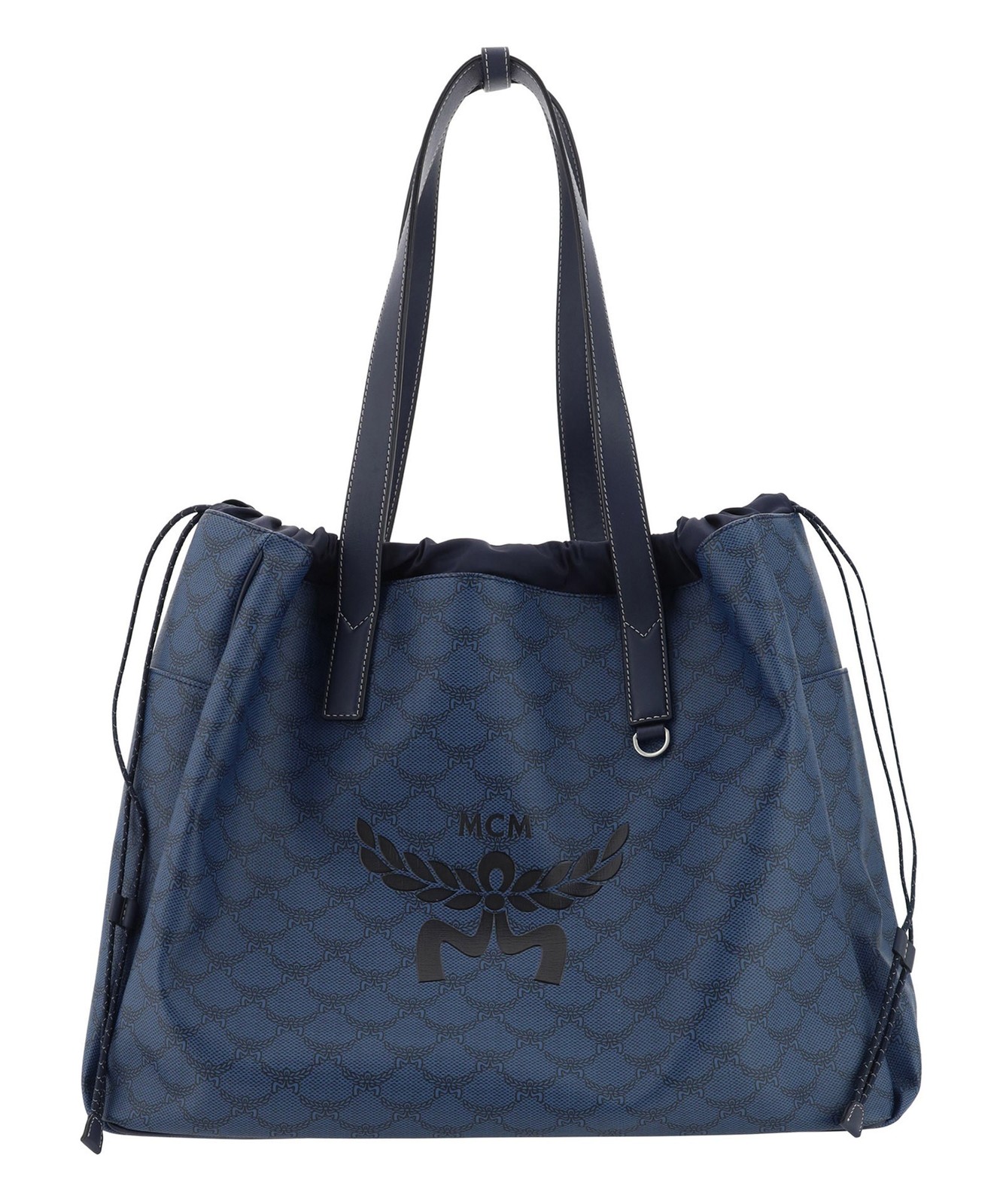 MCM Himmel Lauretos XL Monogram Drawstring Tote Bag Men\'s One Size Navy Blaze