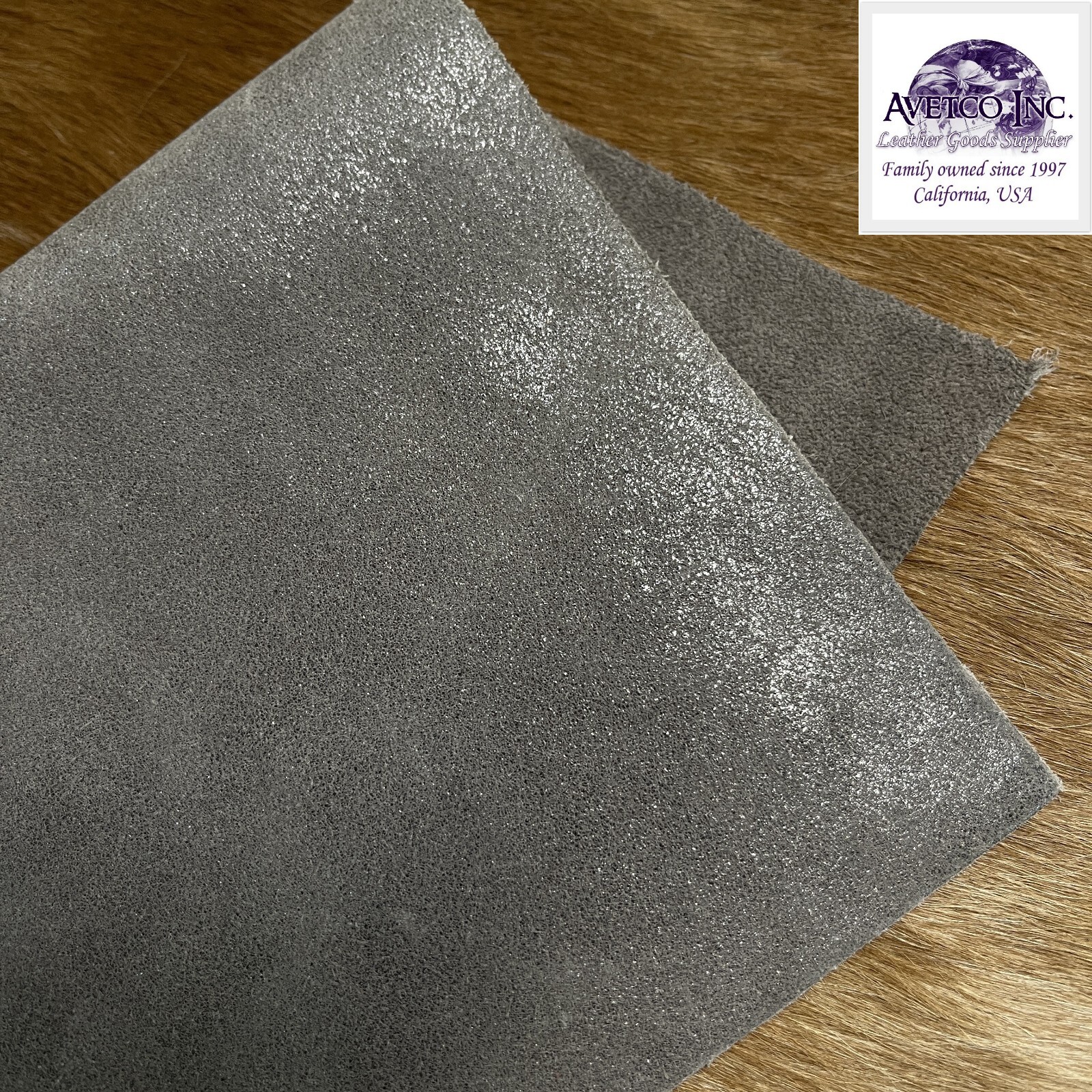Gray Jelly Sheen Cow Suede Leather – 3.5–4 oz Rough Cut by Sq Ft – Avetco