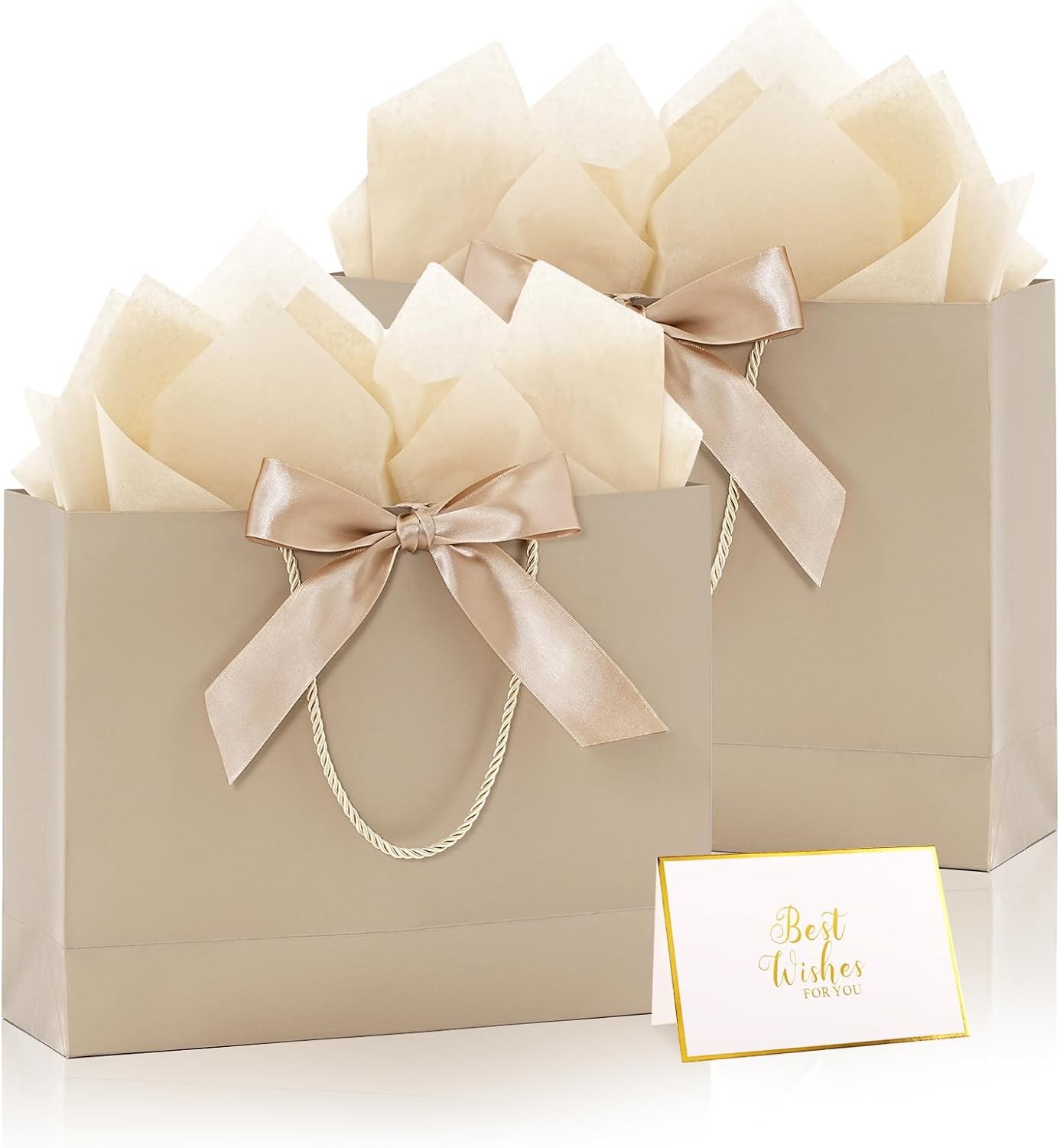 2 Pack Champagne Large  Bags with Handles & 6 Tissue Papers