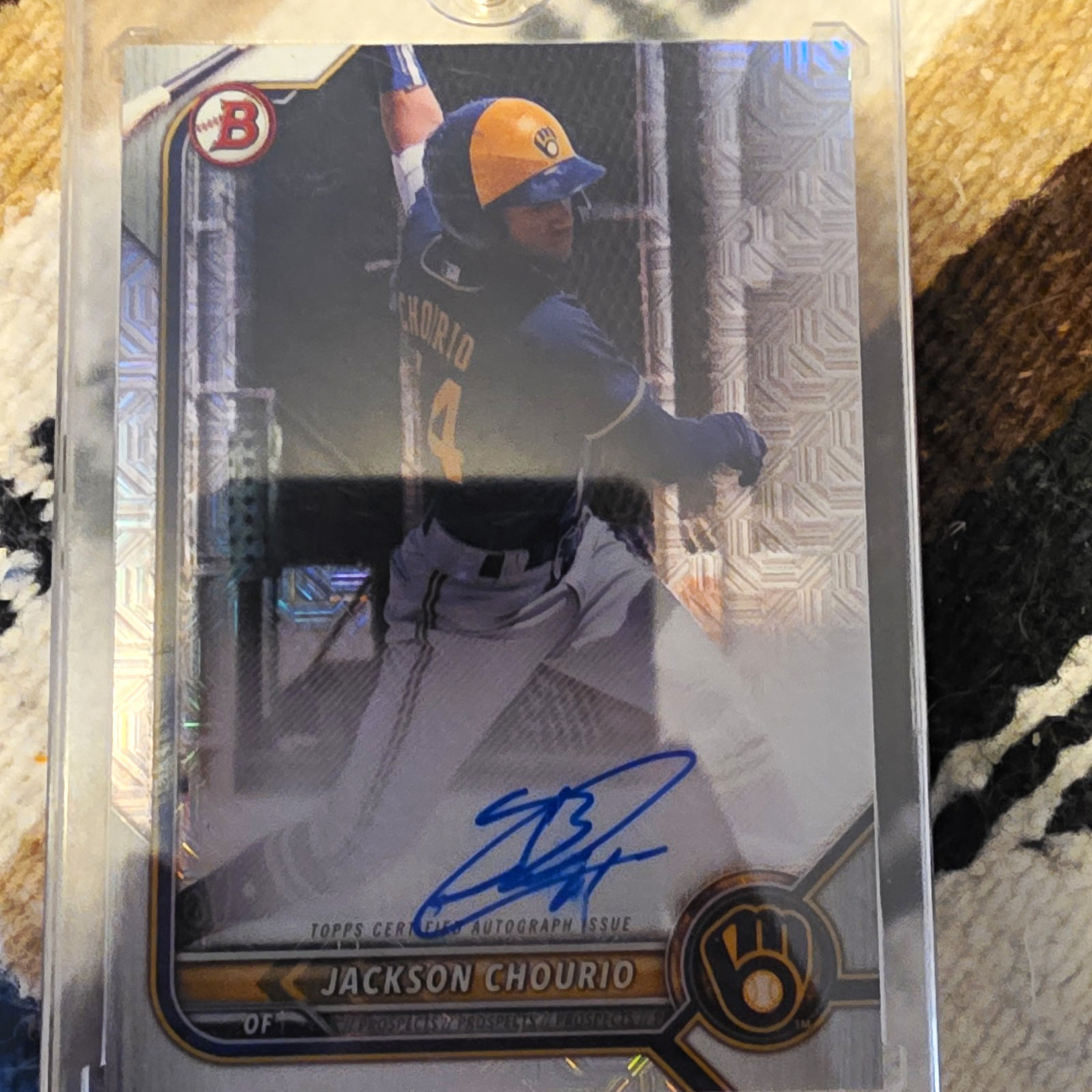 Topps 2022 Bowman Chrome Mega Box Mojo Auto RC Jackson Chourio Brewers BCMA-JCR