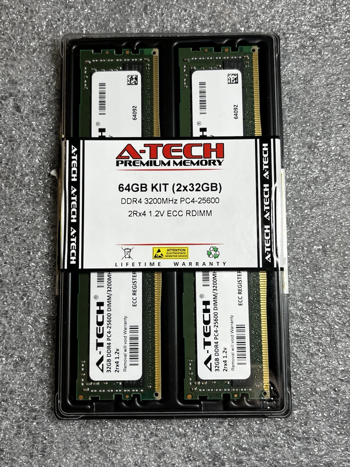 A-Tech 64GB 2x32GB DDR4-3200 ECC RDIMM PC4-25600R 2Rx4 Server RAM