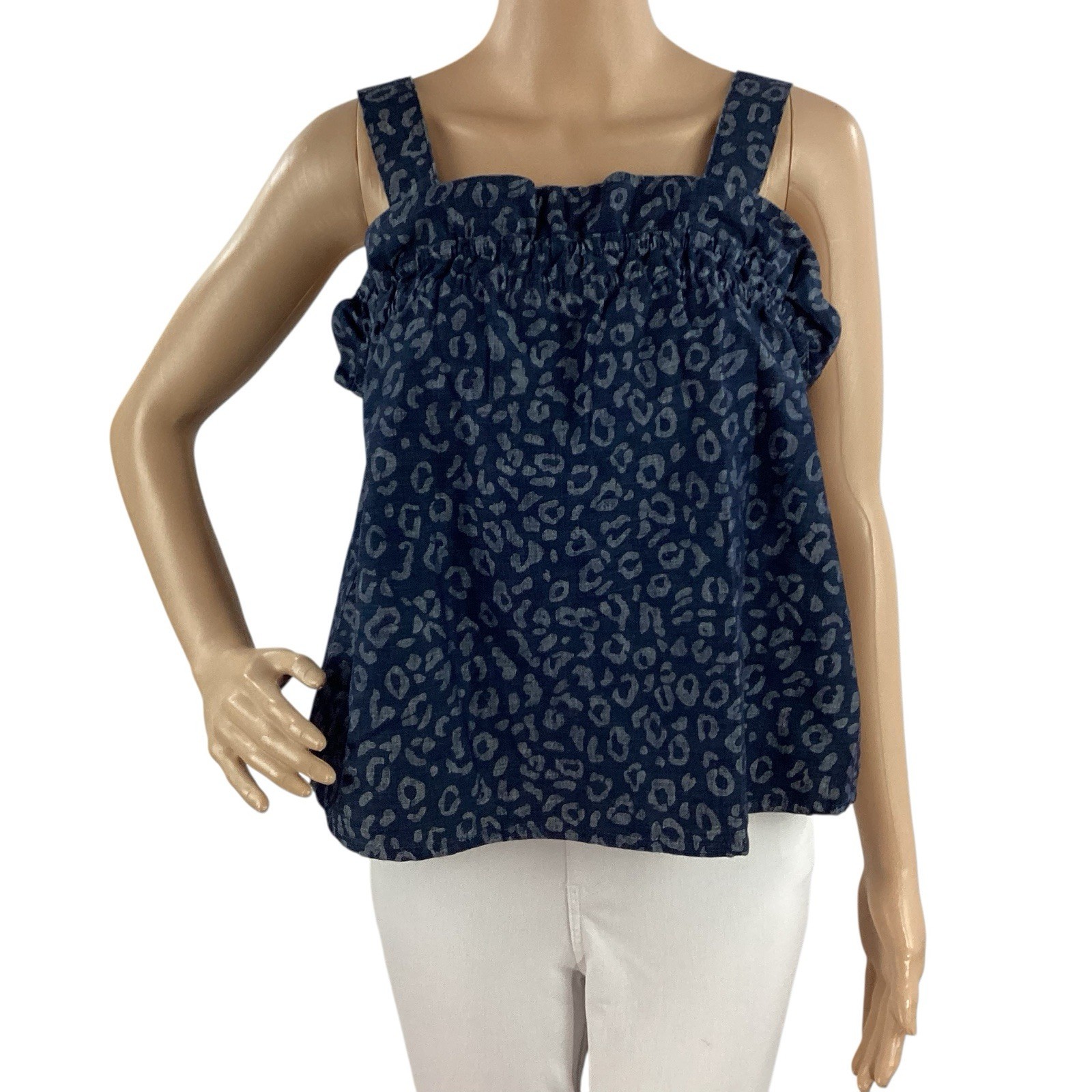 Joie Mortiz Blue Lazuli Leopard Print Tank Top S Cotton Sleeveless Blouse