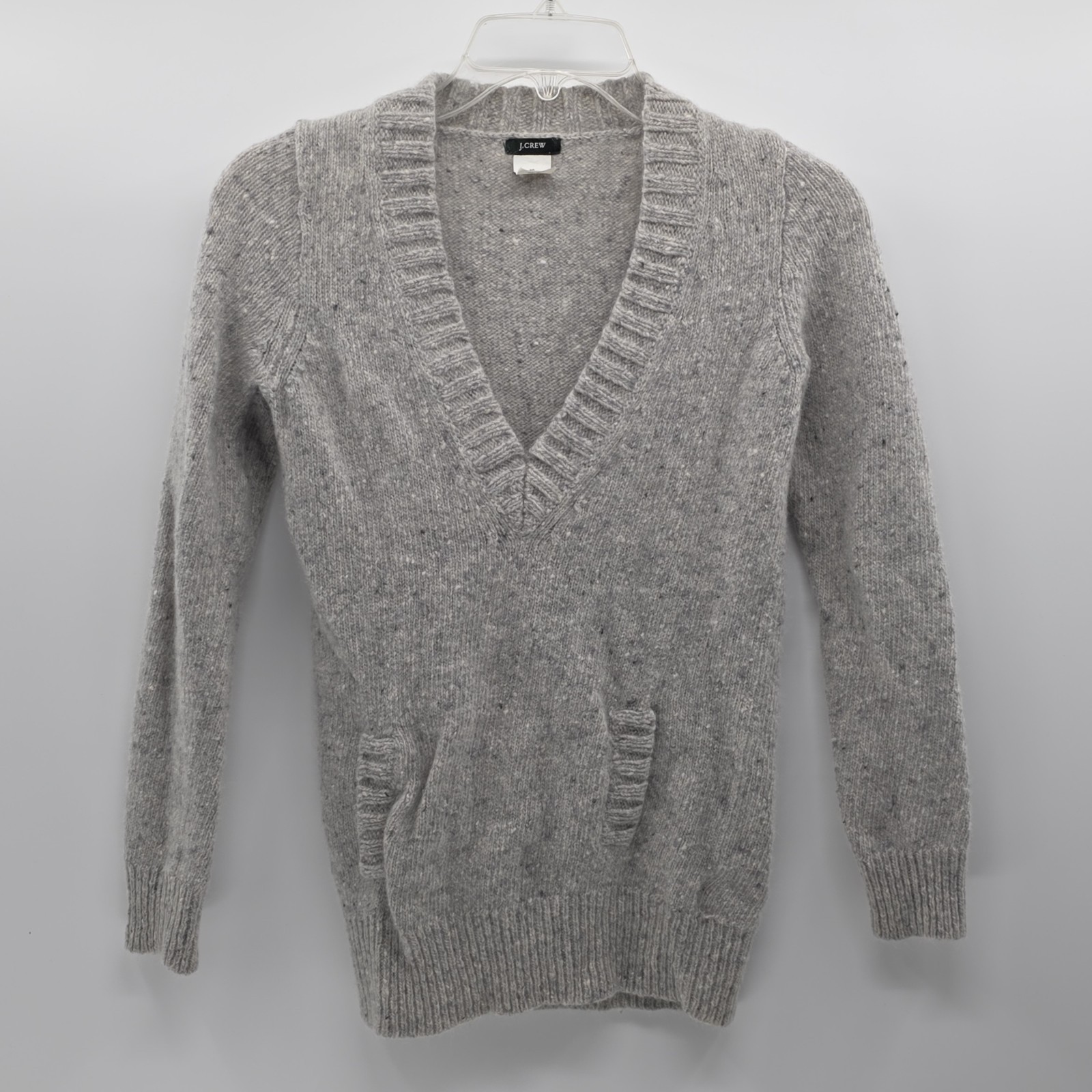 J.Crew Women\'s V-Neck Sweater Size XS Gray Speckled Wool Mohair Angora Vintage 