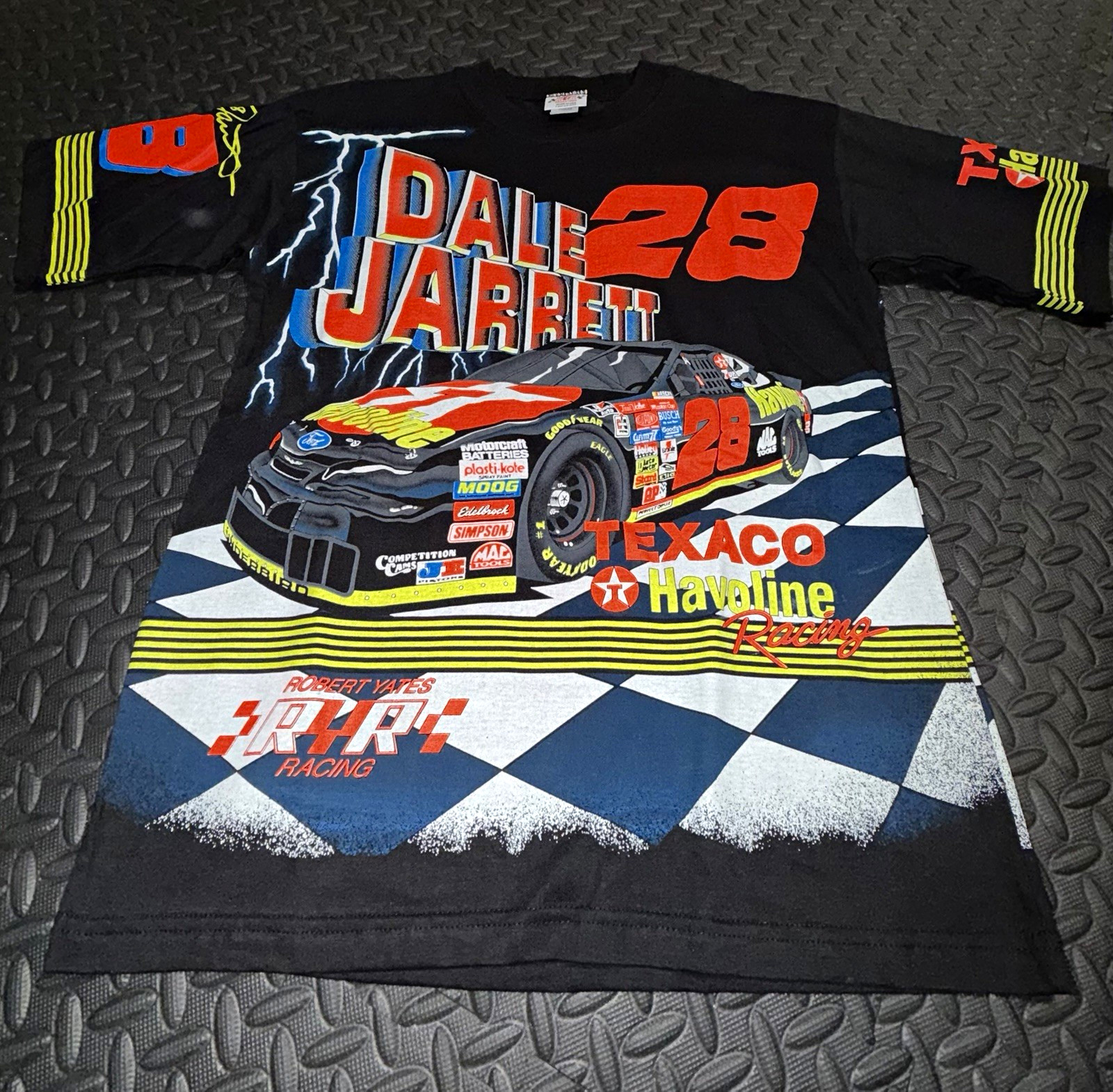 Vtg 1995 Dale Jarrett #28 Texaco Havoline AOP T-Shirt Deadstock Medium RYR Promo