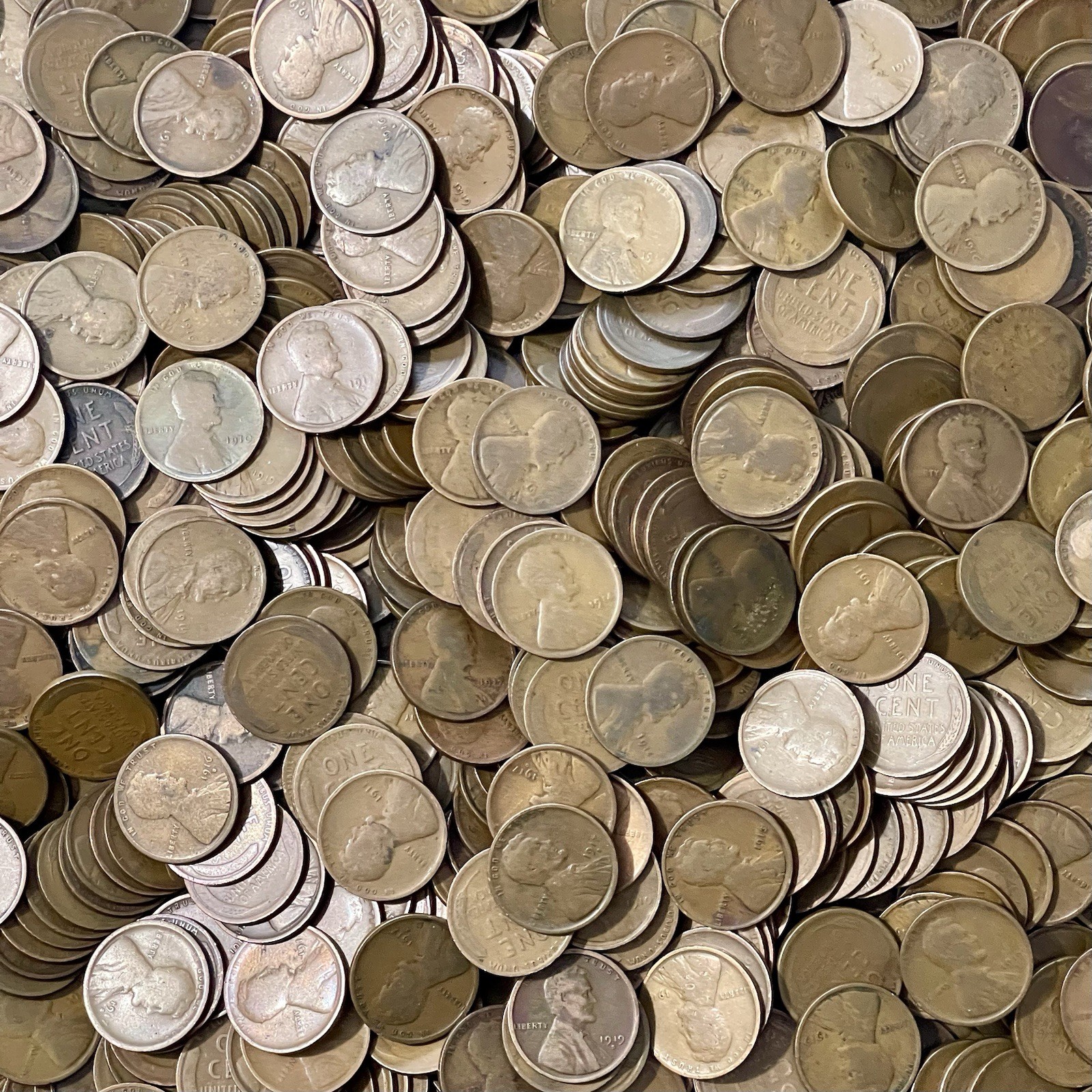1909-1919 Lincoln Wheat Cent Penny Lot of 50 PDS Mint Marks Teens 1910’s Era