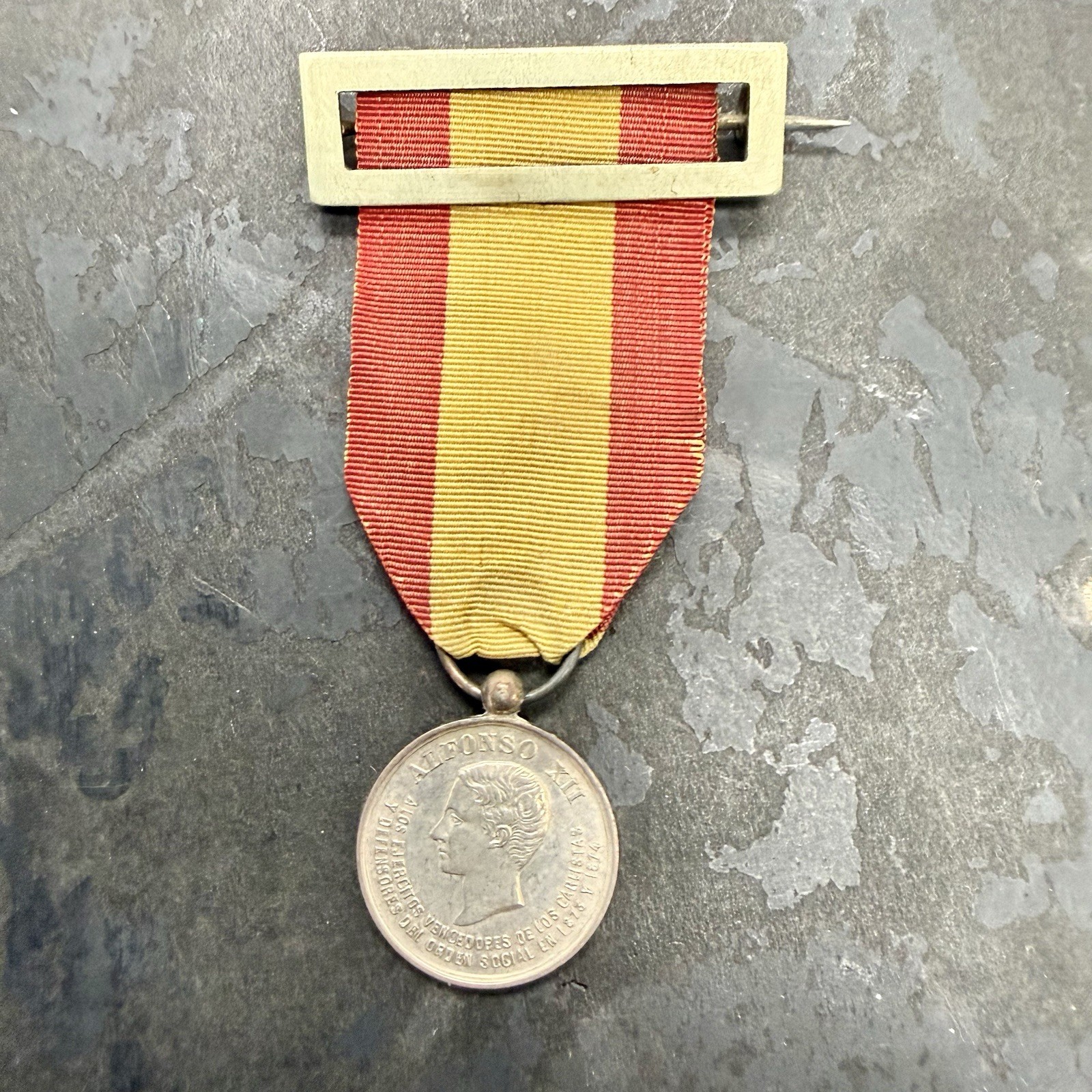 Original 1870s Spanish Alfonso XIO Valor Medal Sterling Original 1870s Spanish Alfonso XIO Valor Medal Sterling