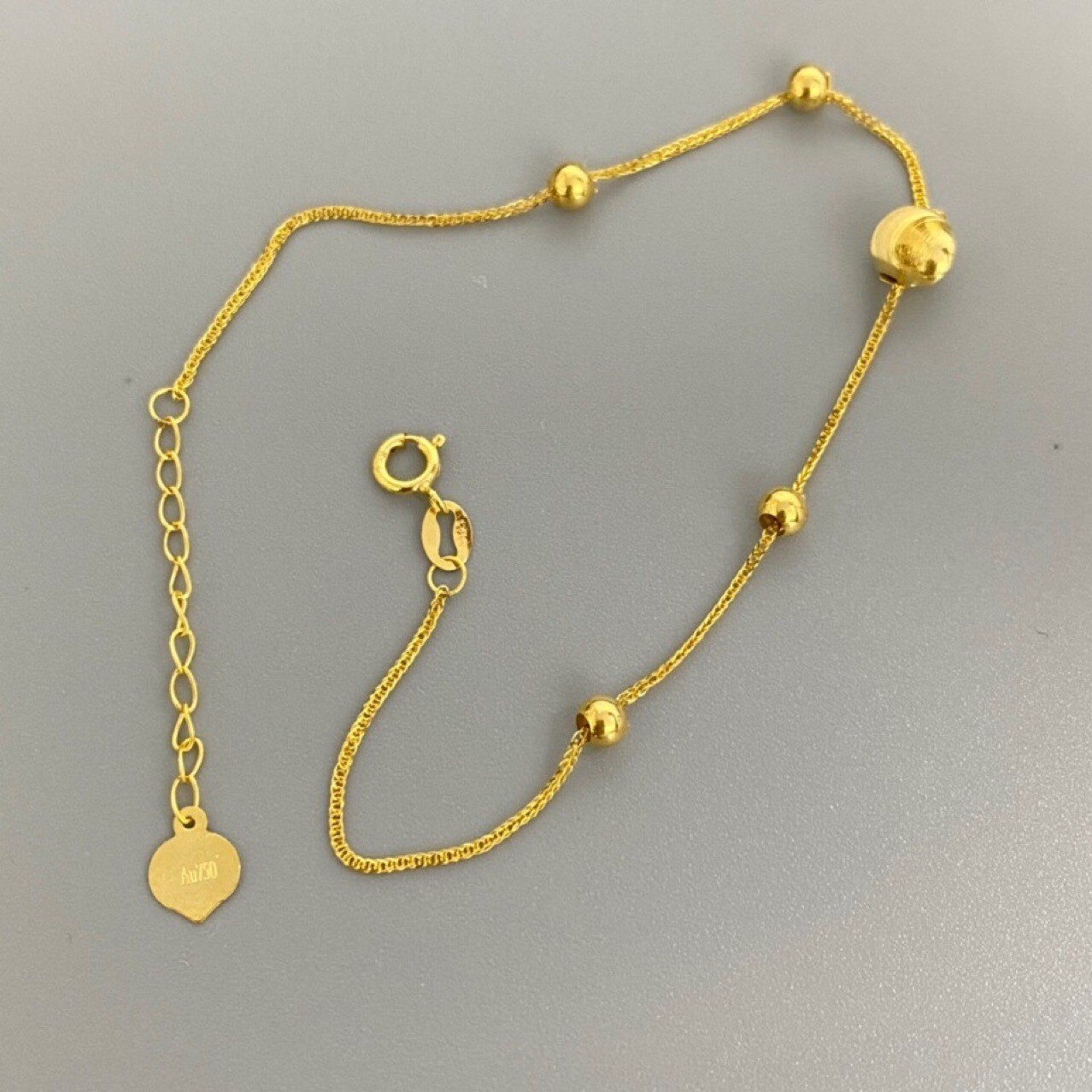 Au750 Solid 18K Gold  Bracelet Beaded Cat eye Bead Beautiful Charm Jewelry 7.1