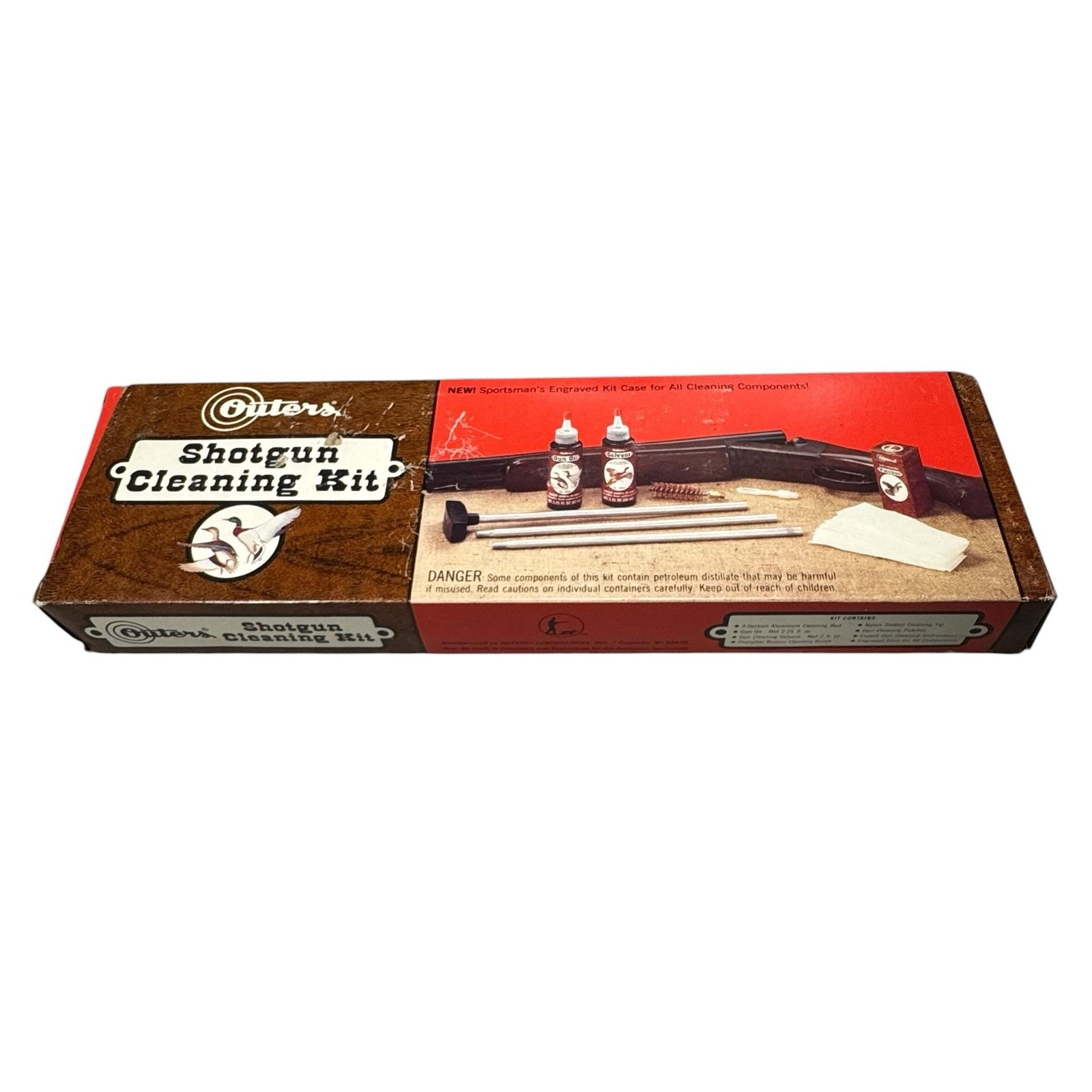 Vintage Outers Shotgun Cleaning Kit 12 Gauge Brown Case Oil Solvent Bronze Brush