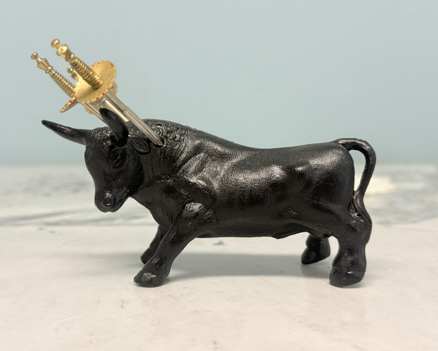 Vintage Spanish Toledo Cast Iron Bull Cocktail Sword Pick Holder 1960's Vintage Spanish Toledo Cast Iron Bull Cocktail Sword Pick Holder 1960's