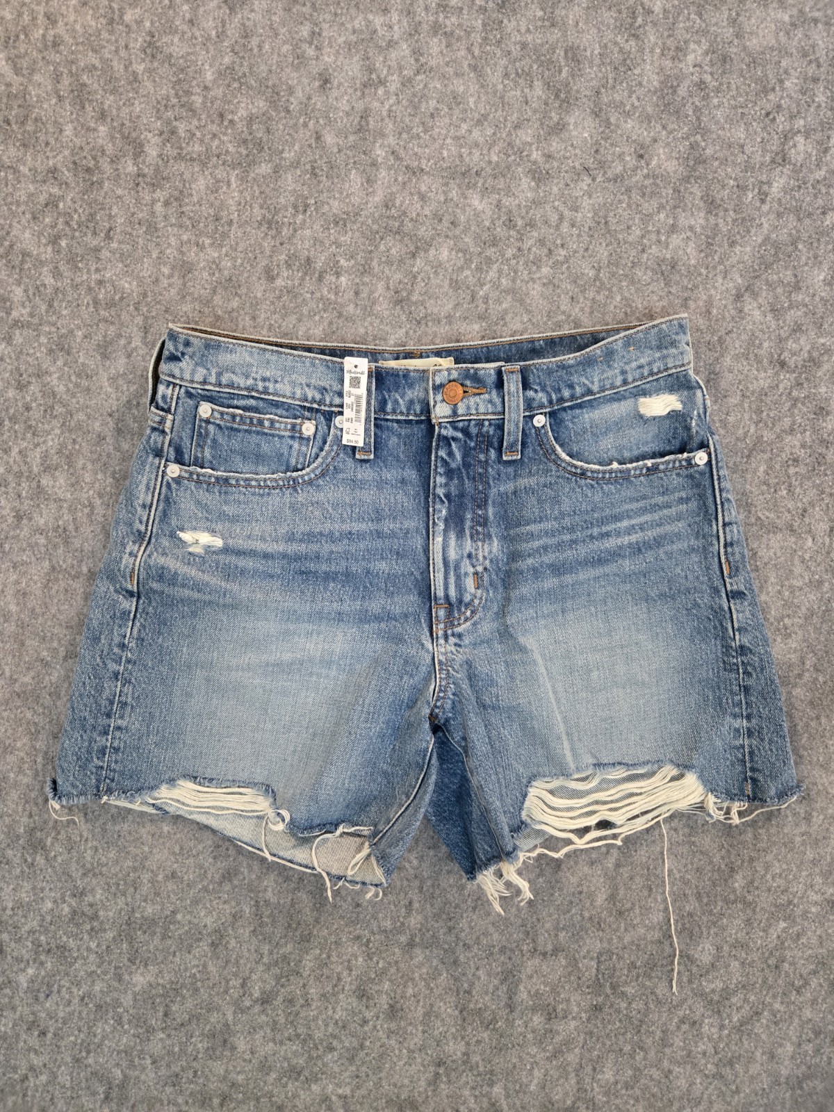 New Madewell Distressed Raw Hem Relaxed Mid-length Denim Shorts Size 27 NWT $85