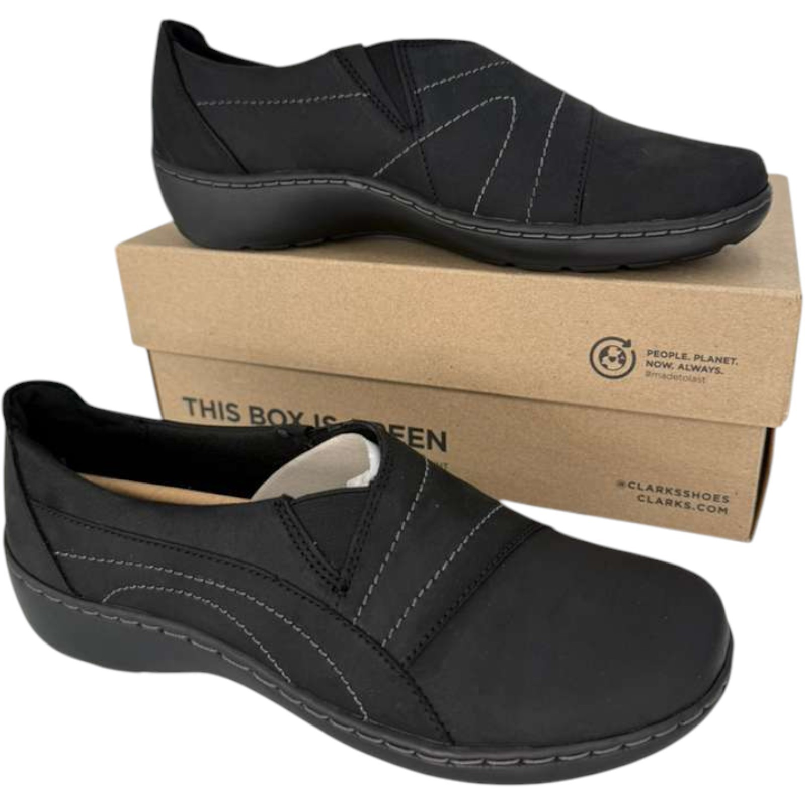 Clarks Cora Edge Black Leather Loafers Slip On Shoes US Women Size 6, 7, 7.5 NEW