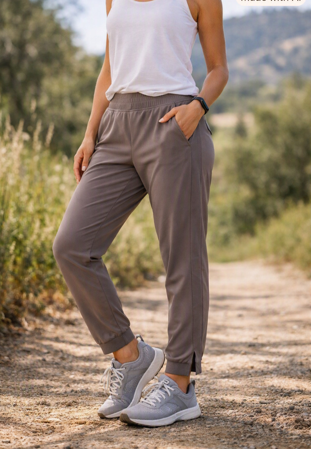 Athleta Taupe Rib Panel Joggers 12P Zip Back Pockets Slash Pockets Athleisure