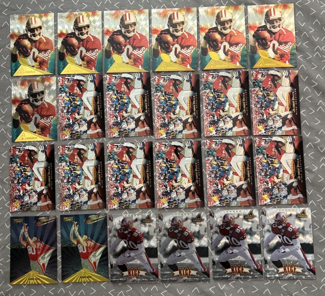 1994 1995 1997 1997 PINNACLE TROPHY COLLECTION JERRY RICE INVESTOR LOT OF 24
