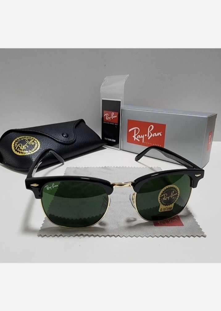 Ray-Ban RB3016 Clubmaster Unisex Classic Square Frame Sunglasses Green Lens Ray-Ban RB3016 Clubmaster Unisex Classic Square Frame Sunglasses Green Lens