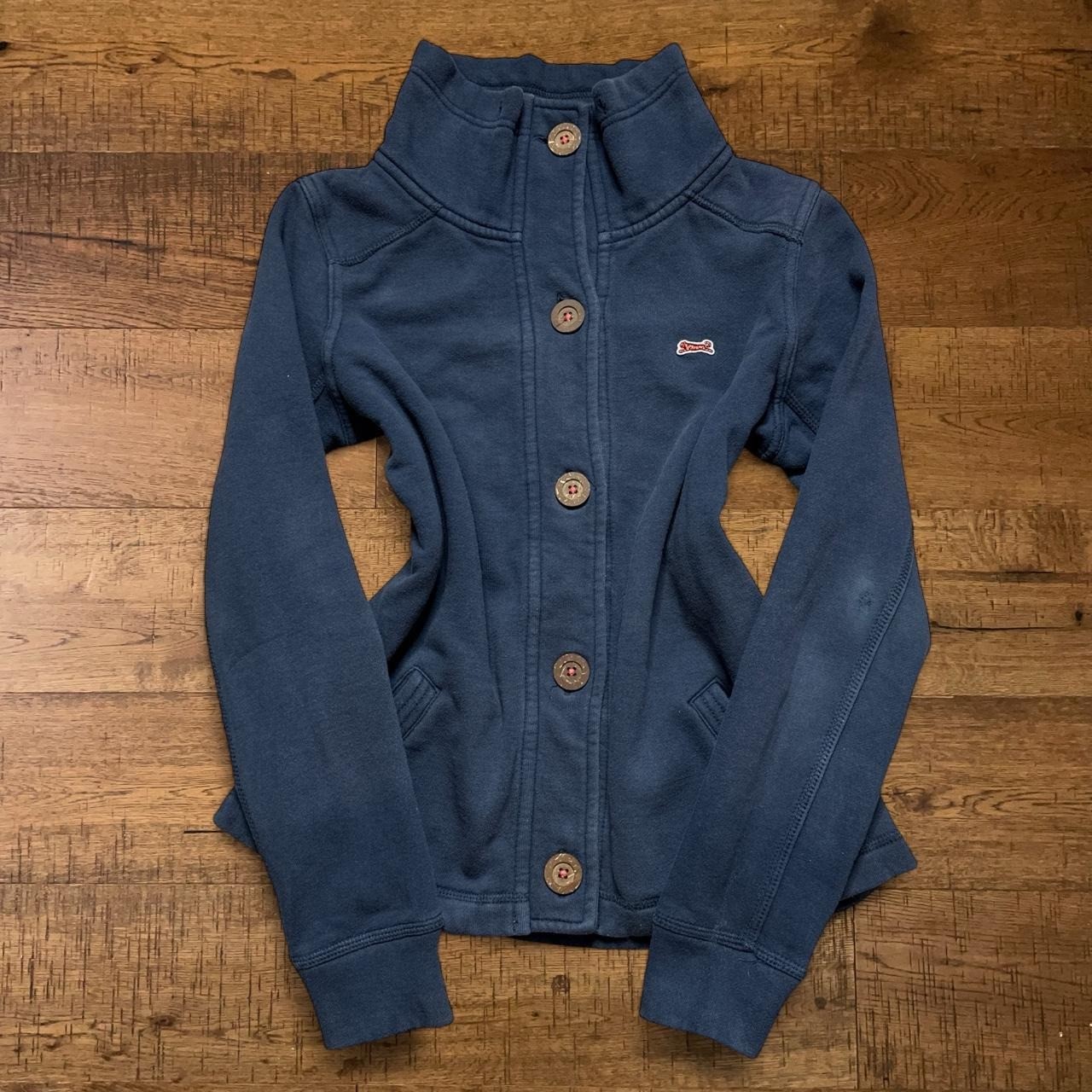 Vintage Le Tigre Navy blue button-up mock neck jacket with pink accents