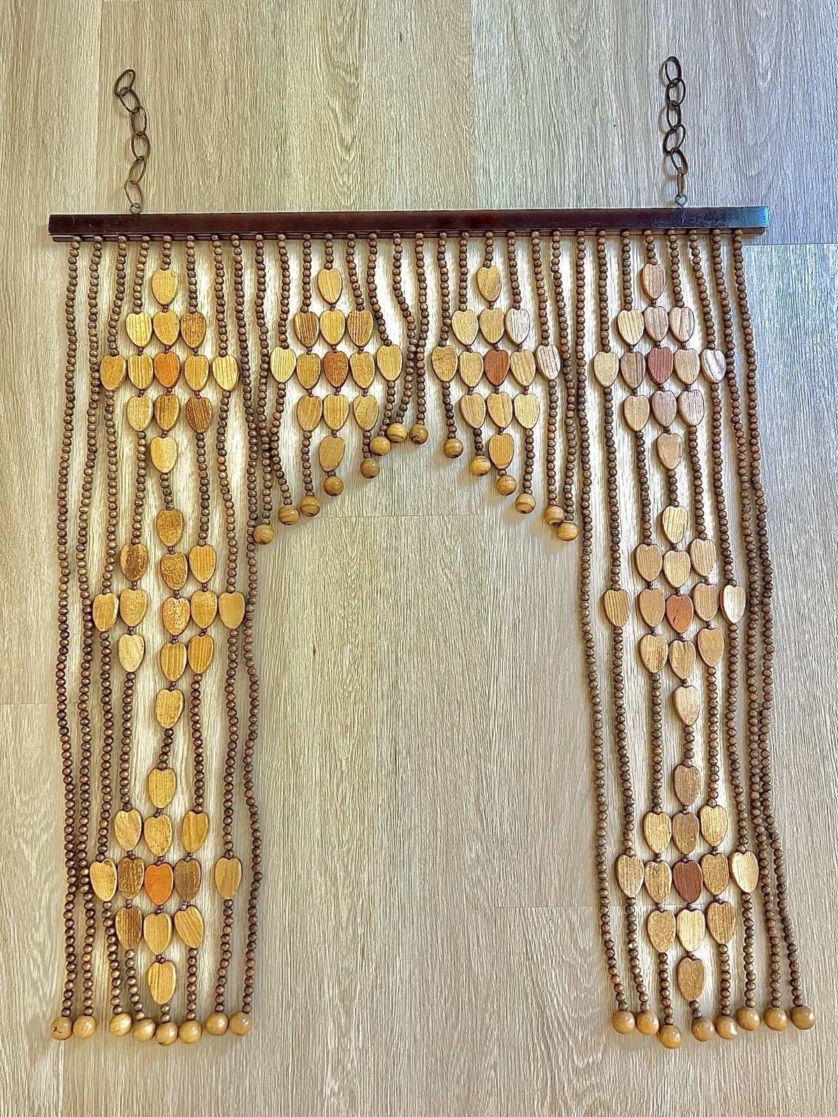 Vintage Showa Retro Arch Wooden Beaded Curtain Noren Mid Century 33.5”W x 36.5”H