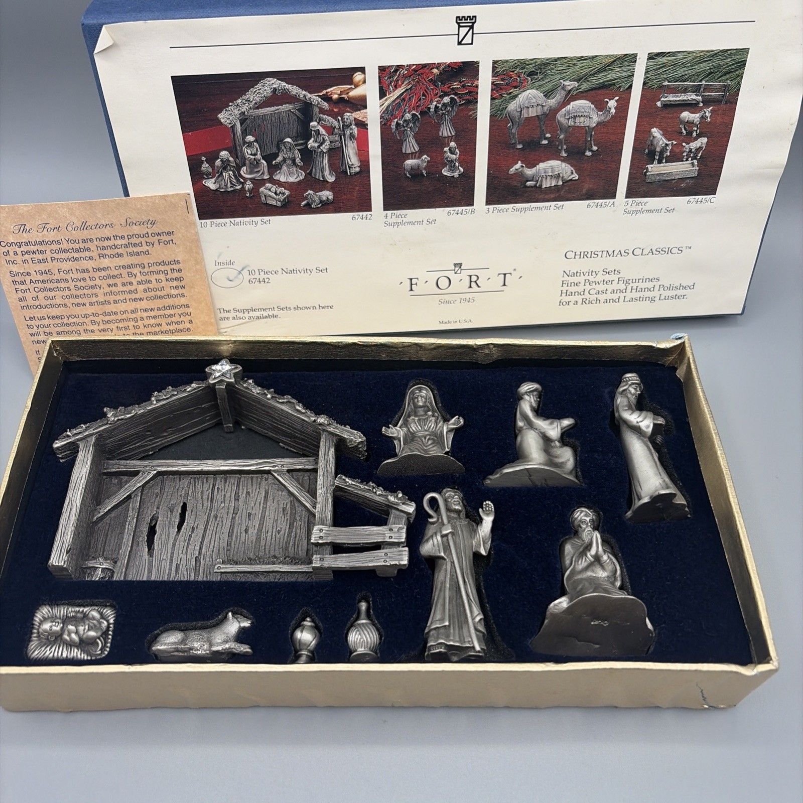 Vtg Fort Fine Pewter Nativity Set Detailed Smooth 10 Pieces Baby Jesus Manger