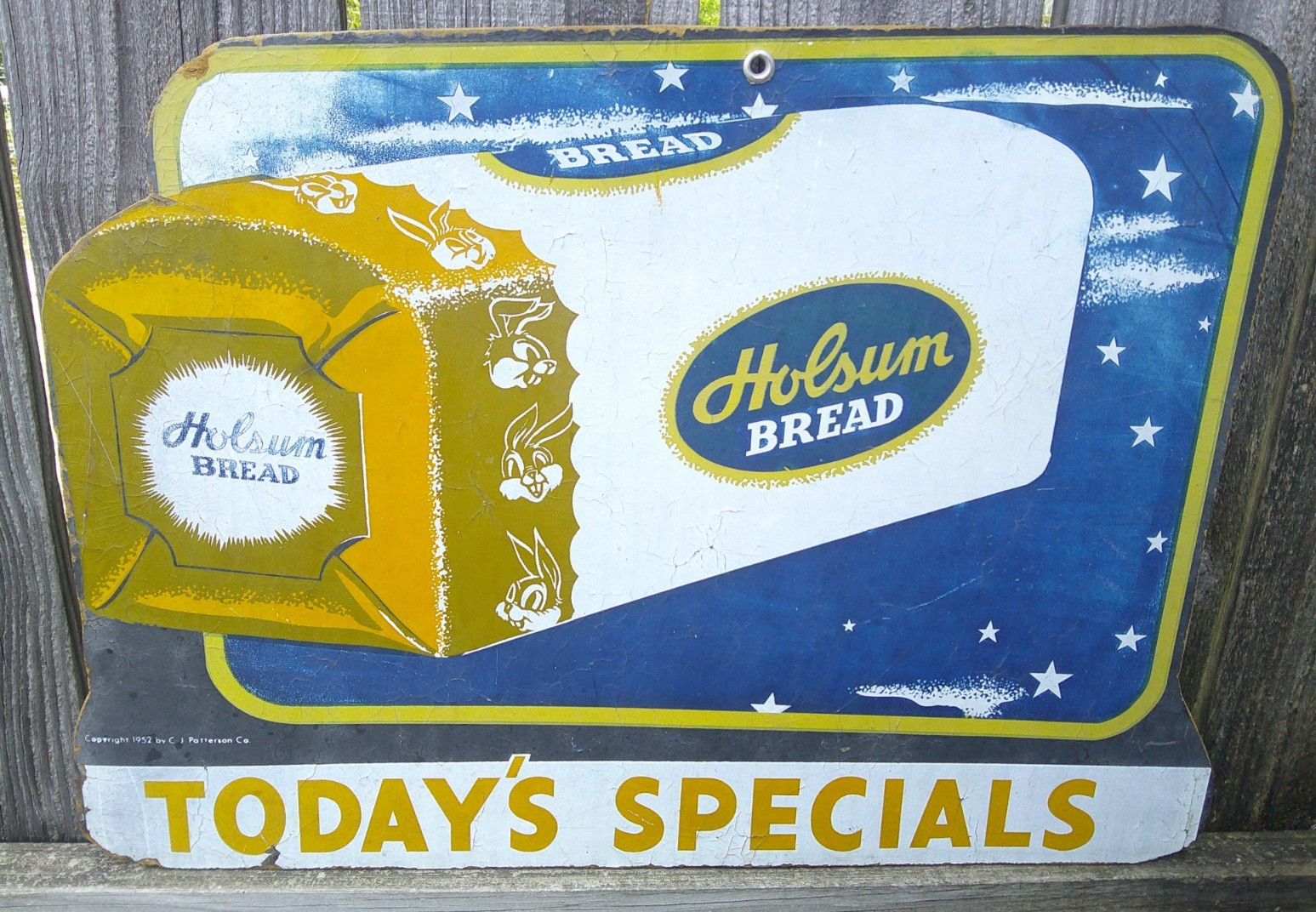VINTAGE 1952 HOLSUM BREAD MASONITE SIGN WITH BUNNY 22 1/2 VINTAGE 1952 HOLSUM BREAD MASONITE SIGN WITH BUNNY 22 1/2