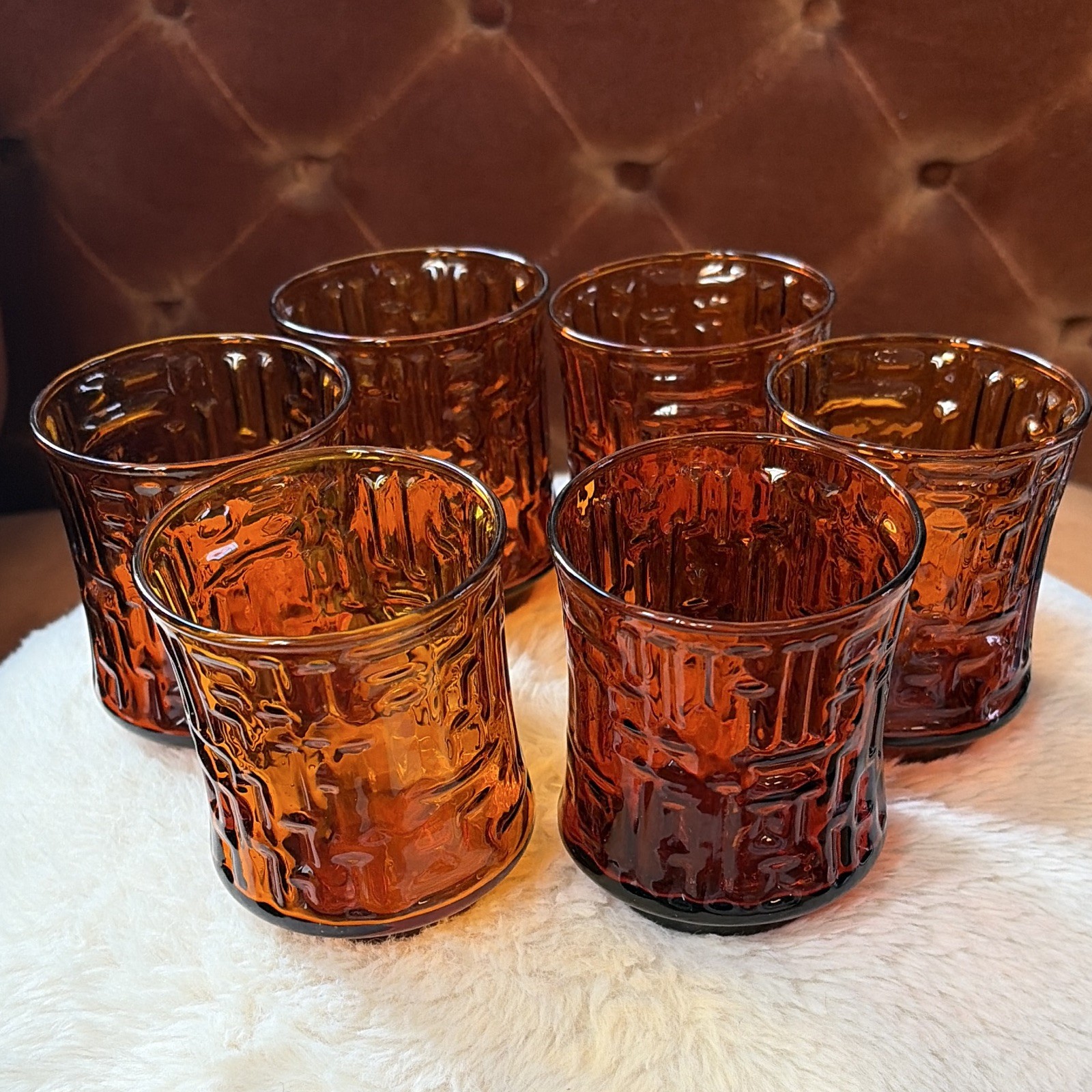 Libby Arctic Amber Textured Glass Tumblers Set of 6 Vintage