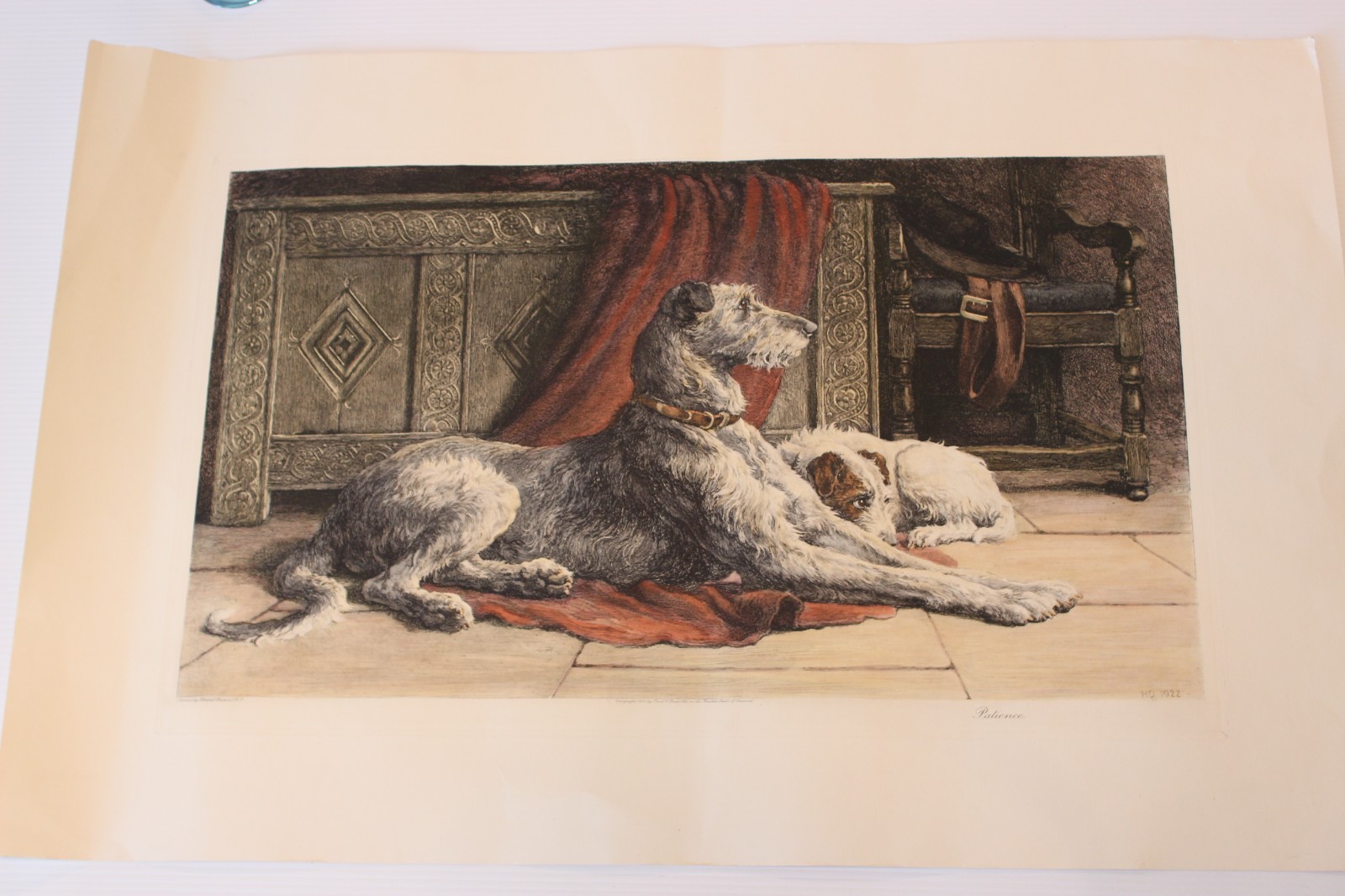 Large antique Irish Wolfhound etching Patience by Herbert Thomas Dicksee 1922