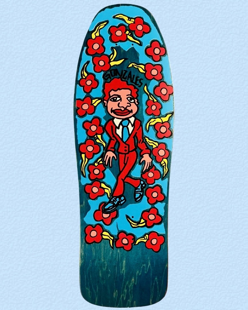 RARE Mark Gonzales Unofficial Skateboard Deck Gonz & Roses Blue Stain 54/55