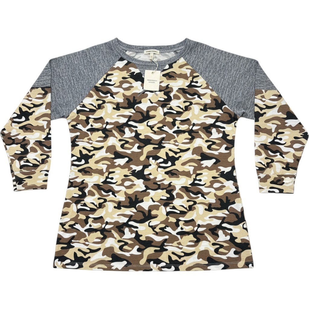 ANDTHEWHY Los Angeles Camo Raglan Long Sleeve Top Brown Grey ATW10677 Large ANDTHEWHY Los Angeles Camo Raglan Long Sleeve Top Brown Grey ATW10677 Large