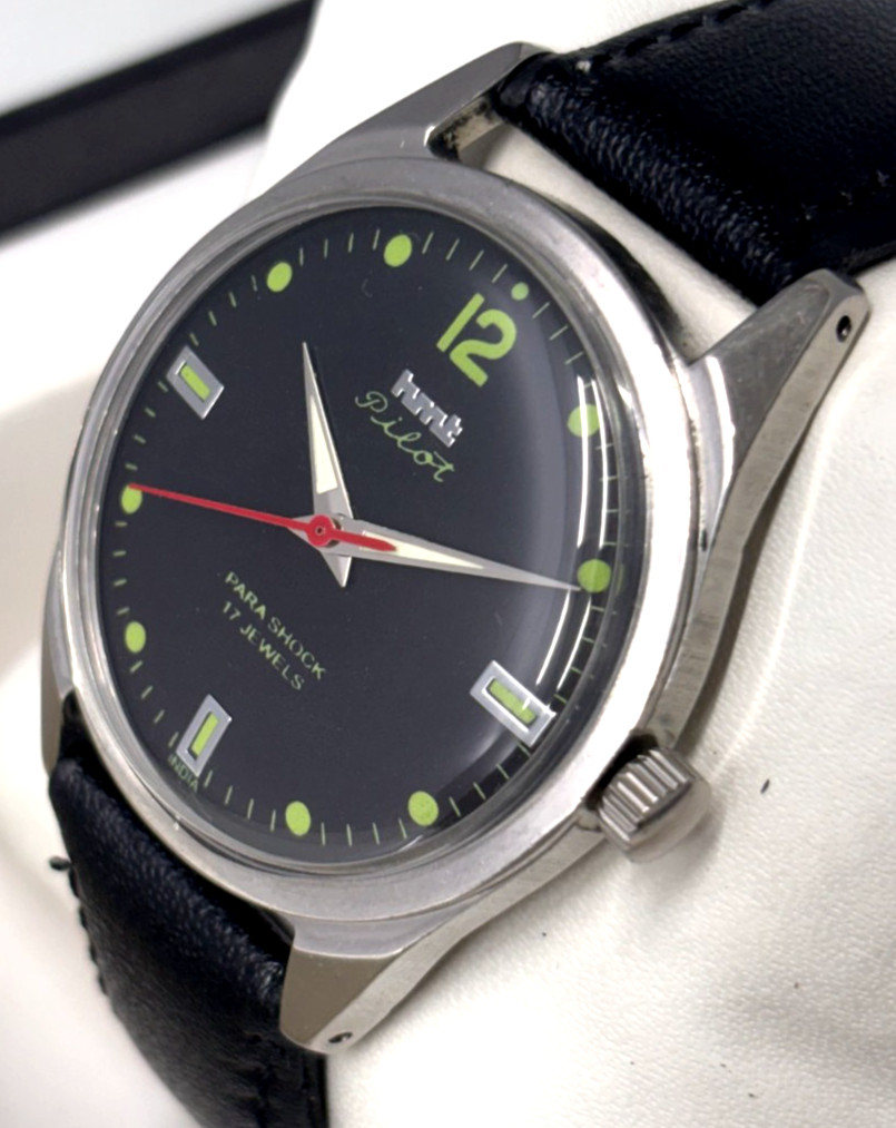 Vintage HMT Pilot Black 17 Jewels Mechanical Hand Winding Men's Wrist Watch