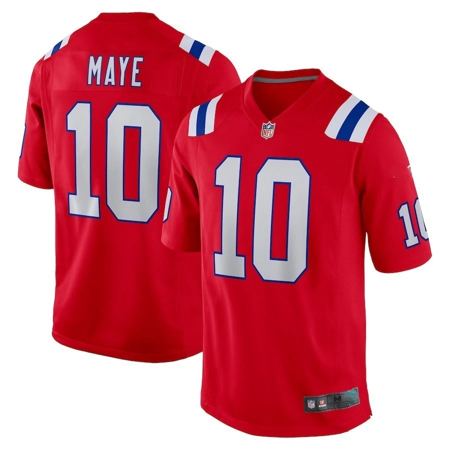 Men's Drake Maye Red Player Game Jersey - Fully Stitched