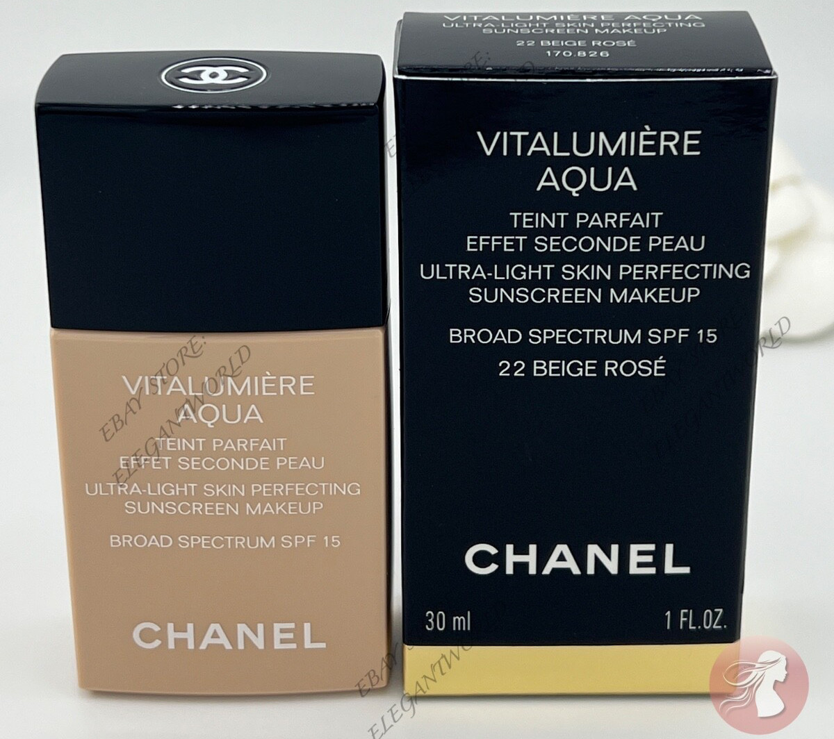 Chanel Vitalumiere Aqua Makeup Foundation Spf 15 - 22 BEIGE ROSE 100% AUTHENTIC
