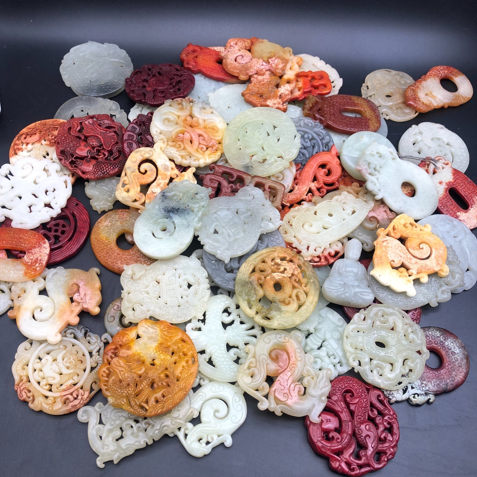 50PCS China Dynasty Old Natural Jade Carved Fengshui Mixed Amulet Pendant