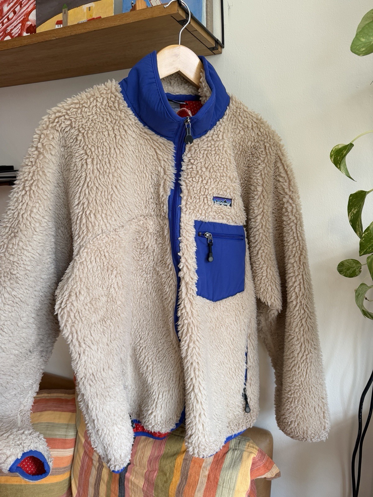Patagonia Classic Retro-X Fleece Jacket Fall 2004 Large Oatmeal blue Vintage Patagonia Classic Retro-X Fleece Jacket Fall 2004 Large Oatmeal blue Vintage