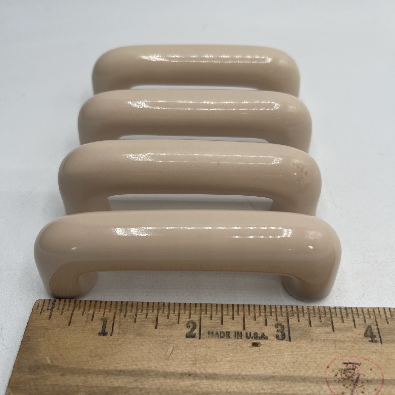 Lot of 4 Vtg Porcelain Peaches & Cream  Drawer Pulls Rounded Unmarked NO Screws
