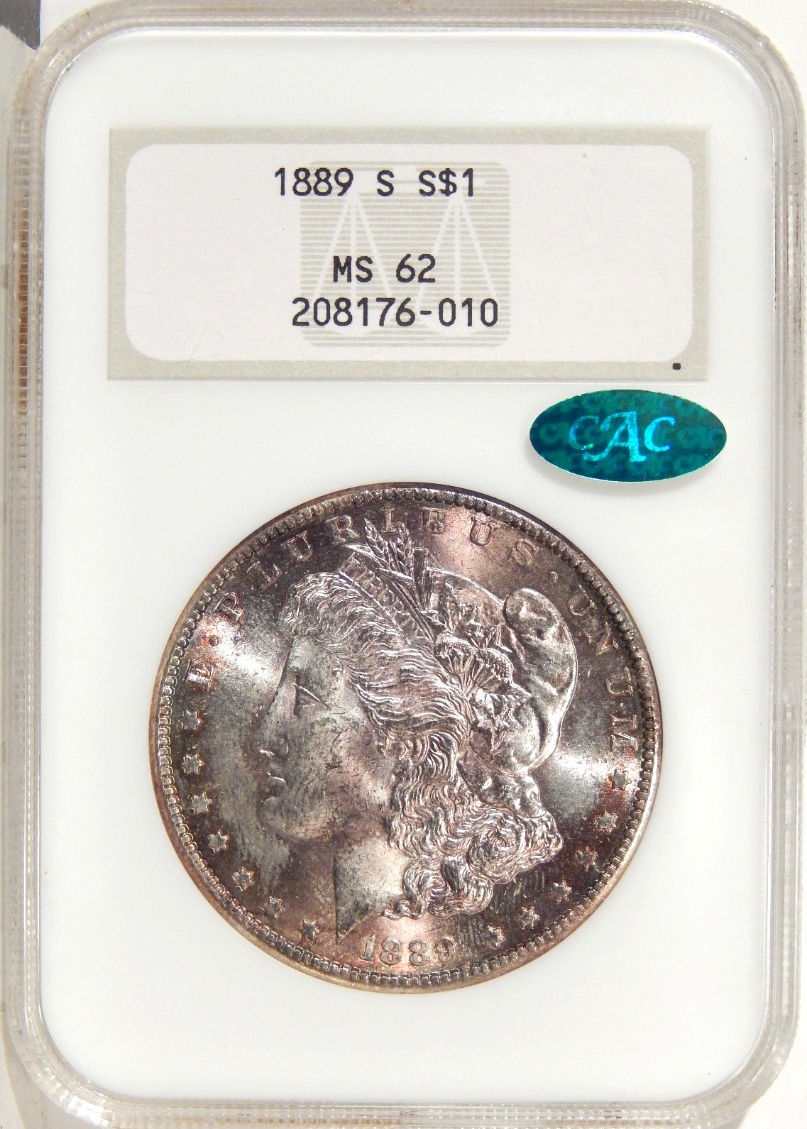 1889-S $1 NGC MS 62 CAC ~ PQ SILVER MORGAN DOLLAR IN PQ OLD HOLDER 1889-S $1 NGC MS 62 CAC ~ PQ SILVER MORGAN DOLLAR IN PQ OLD HOLDER