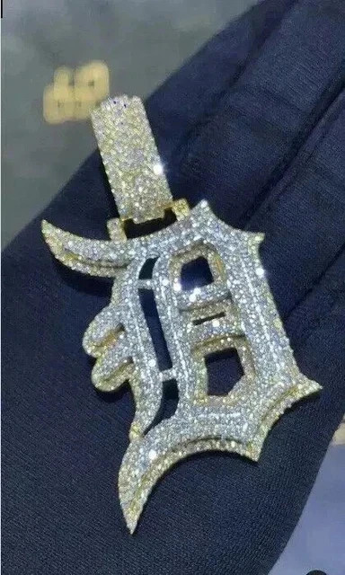 2Ct Real Moissanite Men\'s Initial D Letter Layered Old English Pendant Silver