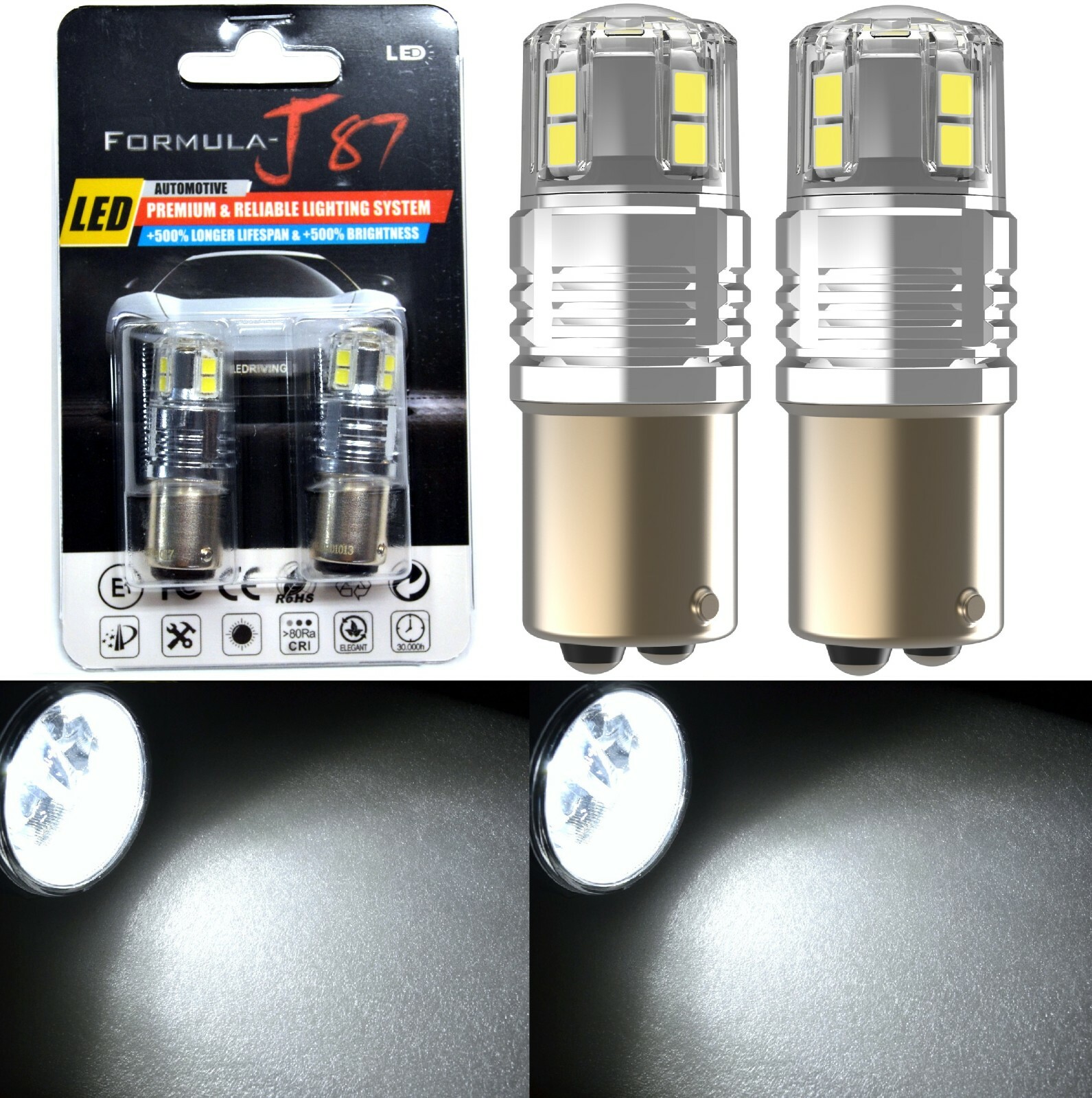 LED 15W 1157 White 6000K Two Bulbs Light Front Turn Signal Replace Stock Fit OE