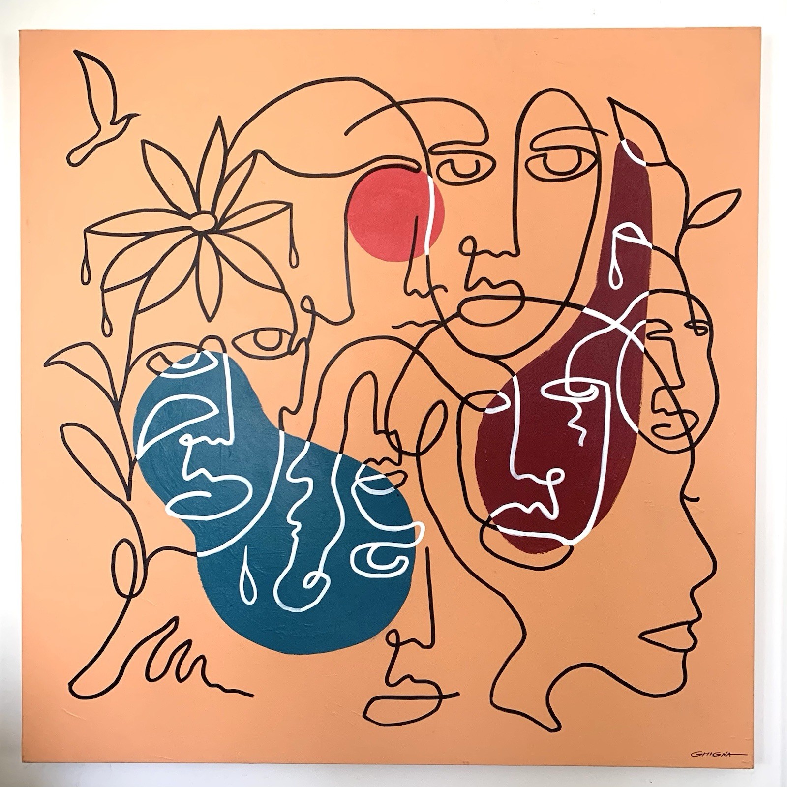 Large Original Abstract Acrylic Canvas Painting “Memories” 48x48” by Chip Ghigna