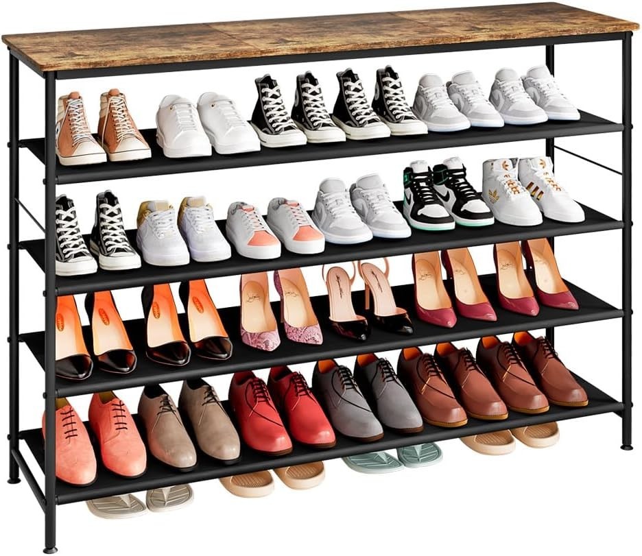 4 Tier Shoe Rack Organizer 24 Pairs Storage Shelf Closet Entryway Black Brown 4 Tier Shoe Rack Organizer 24 Pairs Storage Shelf Closet Entryway Black Brown