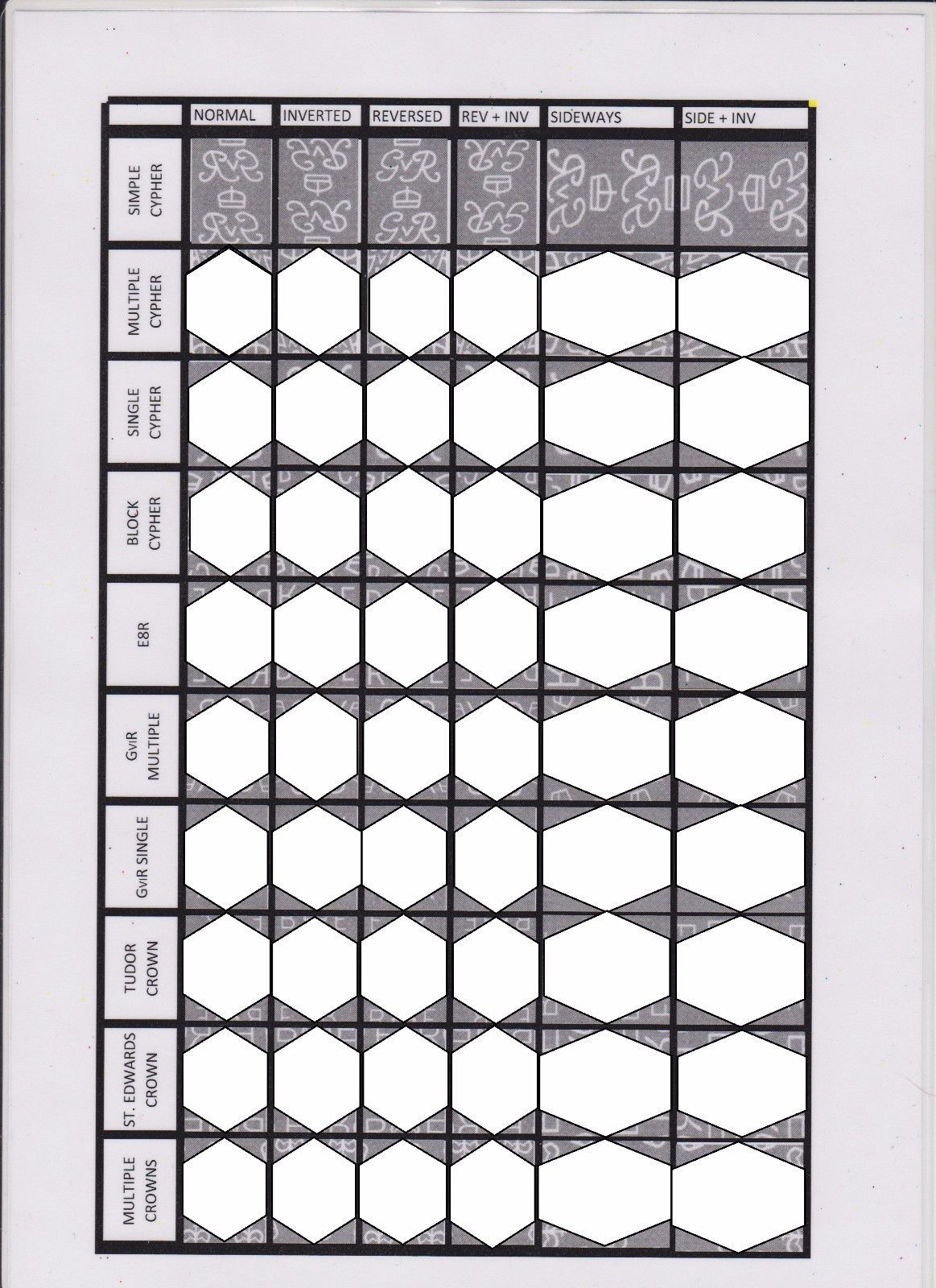 GB WATERMARK REFERENCE GUIDE SHEET A5 PAGE INVERTED, REVERSED ETC QV-QEII