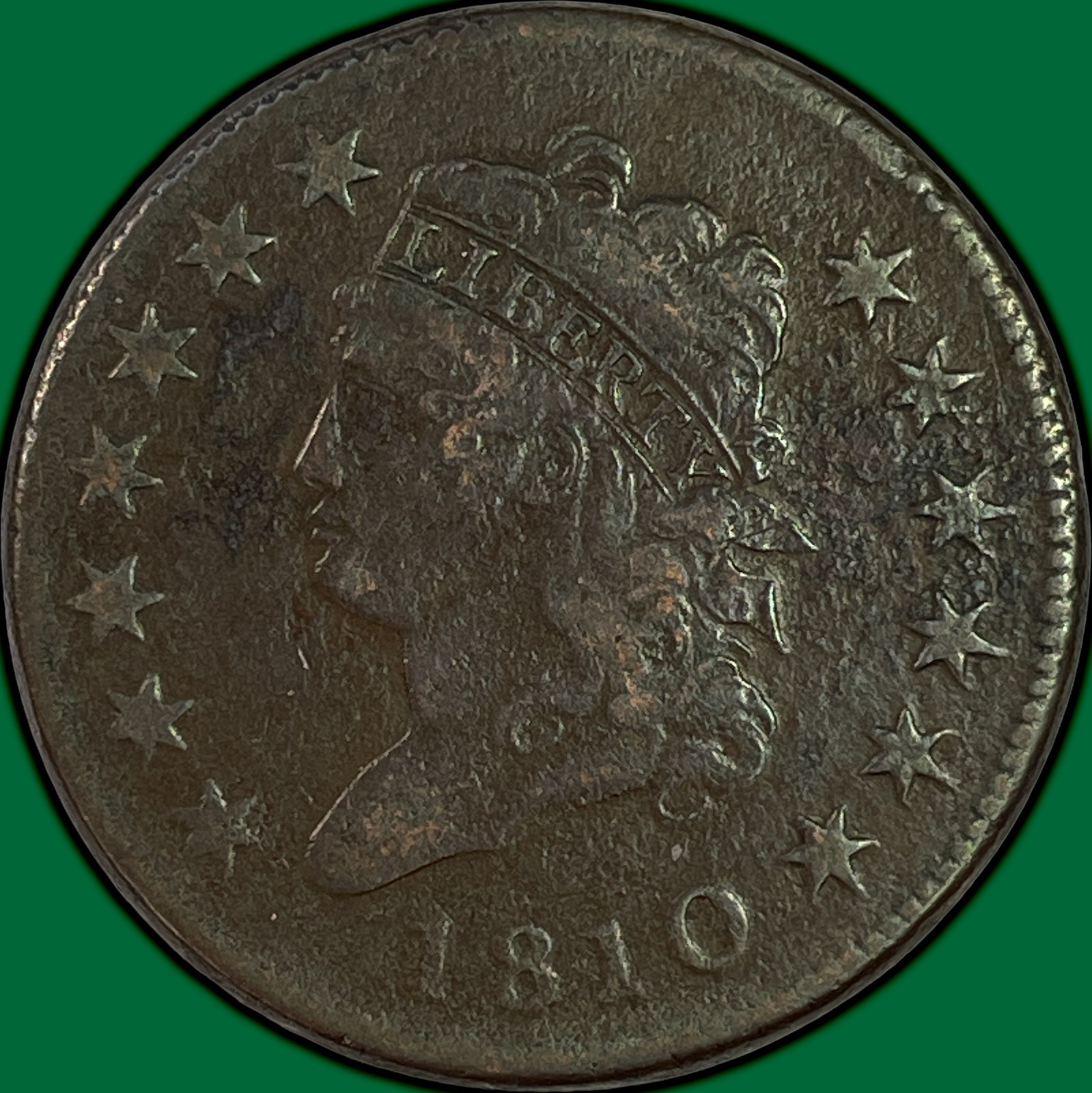 1810 Classic Head Large Cent Very Fine VF Coin, Corrosion #49390