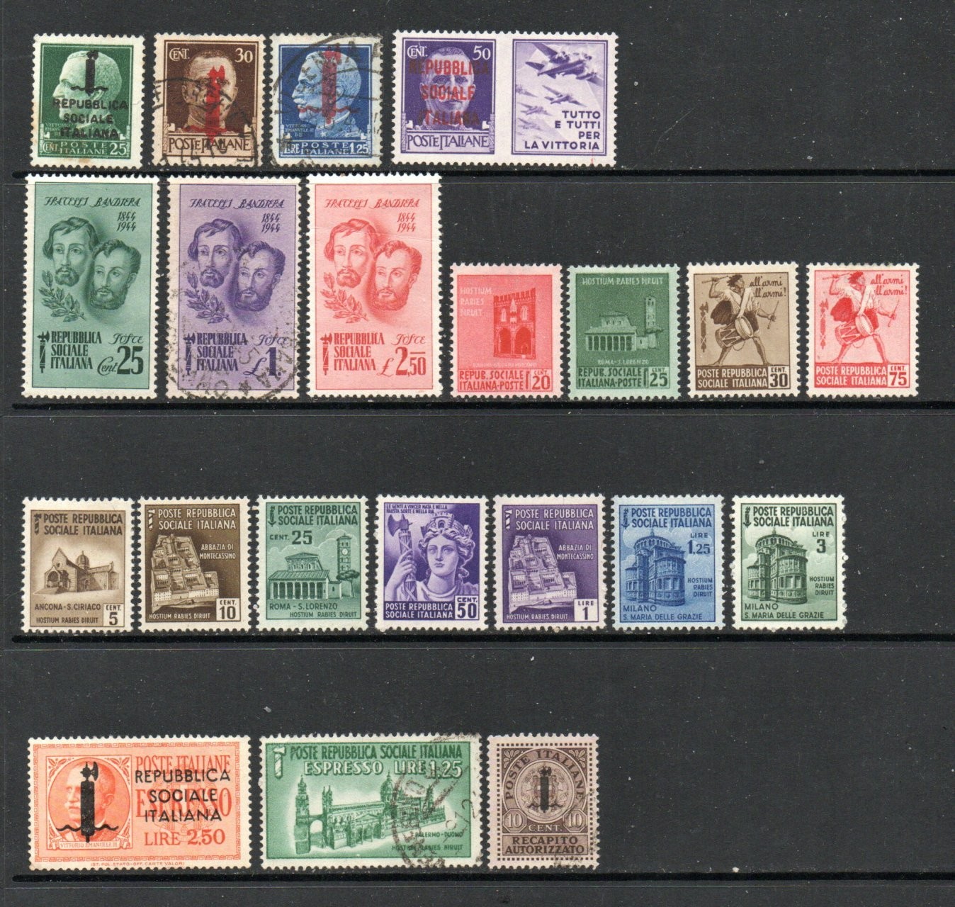 ITALY – 1944 – ITALIAN SOCIAL REPUBLIC ISSUES – 21 DIFFERENT – MINT/USED