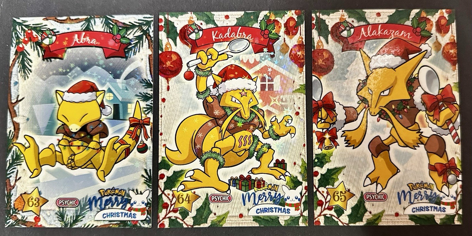 ABRA X KADABRA X ALAKAZAM LOT-POKEMON KANTO COLLECTOONS CHRISTMAS HOLO