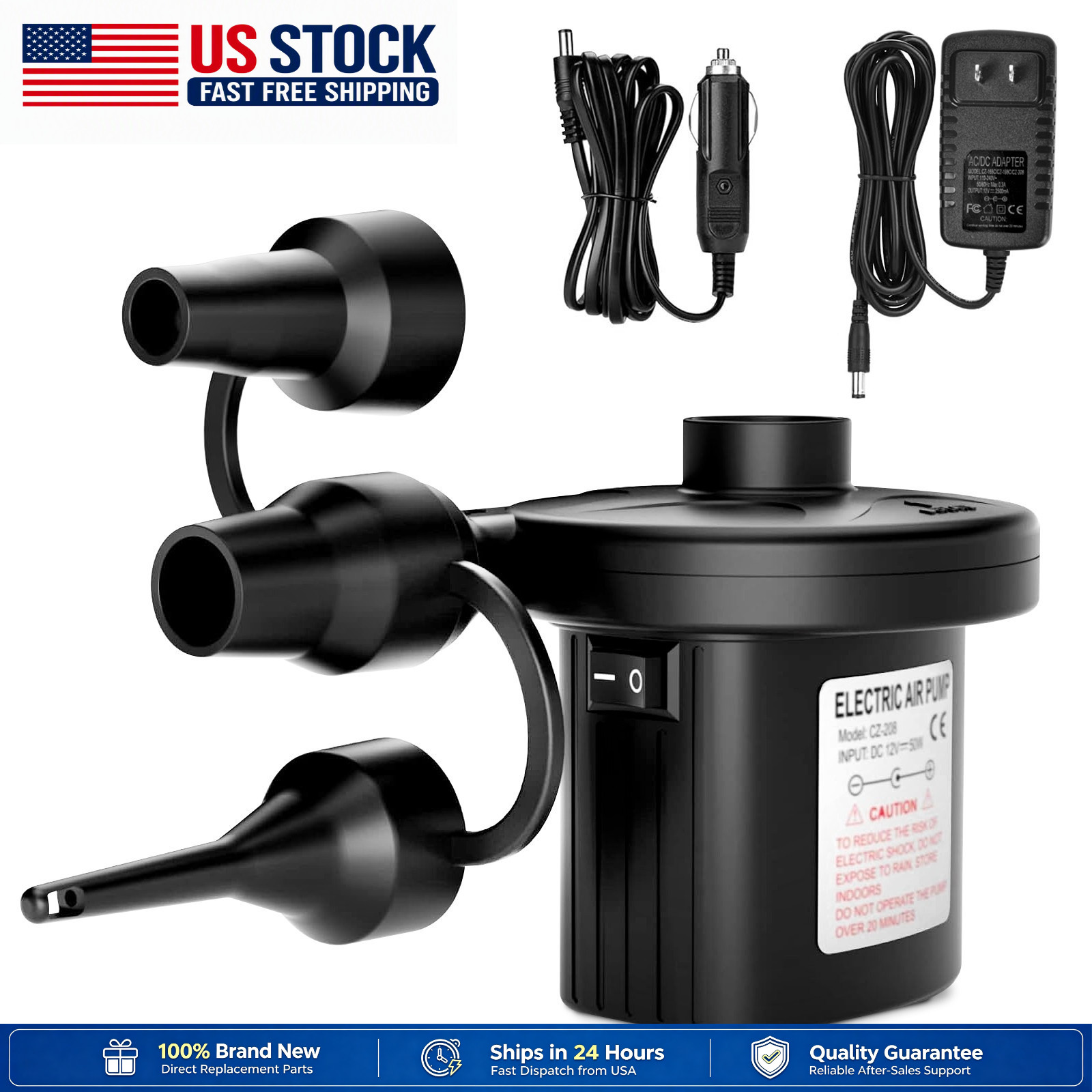 2-Way Electric Air Pump w/Car Charger, Inflate Deflate for Mattress Pool Float 2-Way Electric Air Pump w/Car Charger, Inflate Deflate for Mattress Pool Float