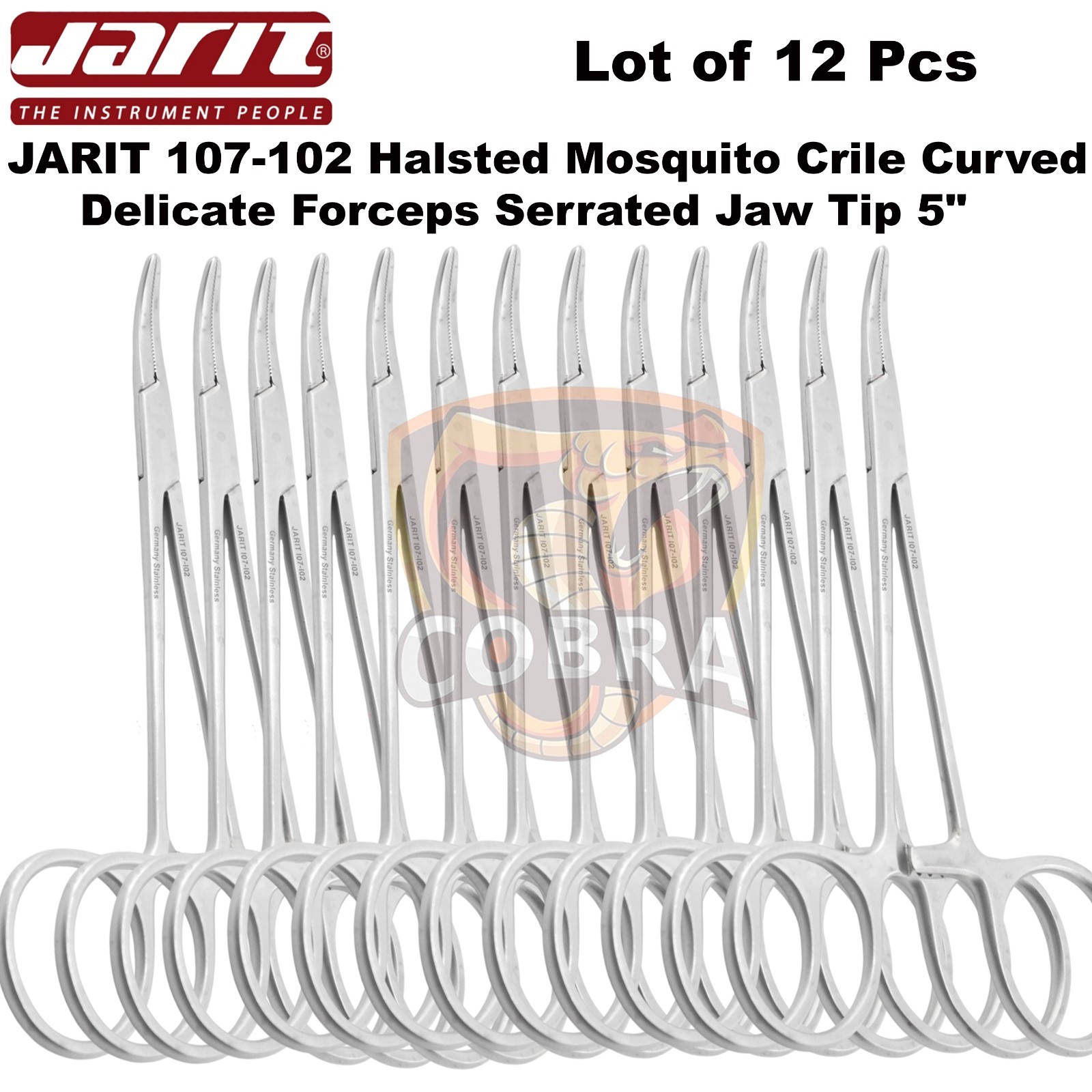 12 X JARIT 107-102 Halsted Mosquito Crile Curved Forceps Serrated Jaw Tip 5\'\' 12 X JARIT 107-102 Halsted Mosquito Crile Curved Forceps Serrated Jaw Tip 5\'\'